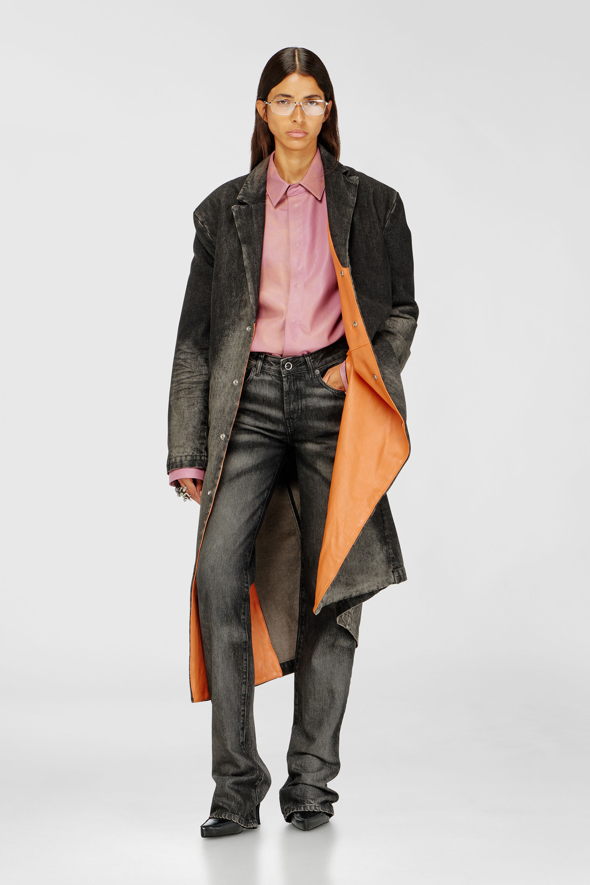 Diesel - D-IANCH-FSJ, Unisex's Long coat in dirty-effect denim in Black - 1