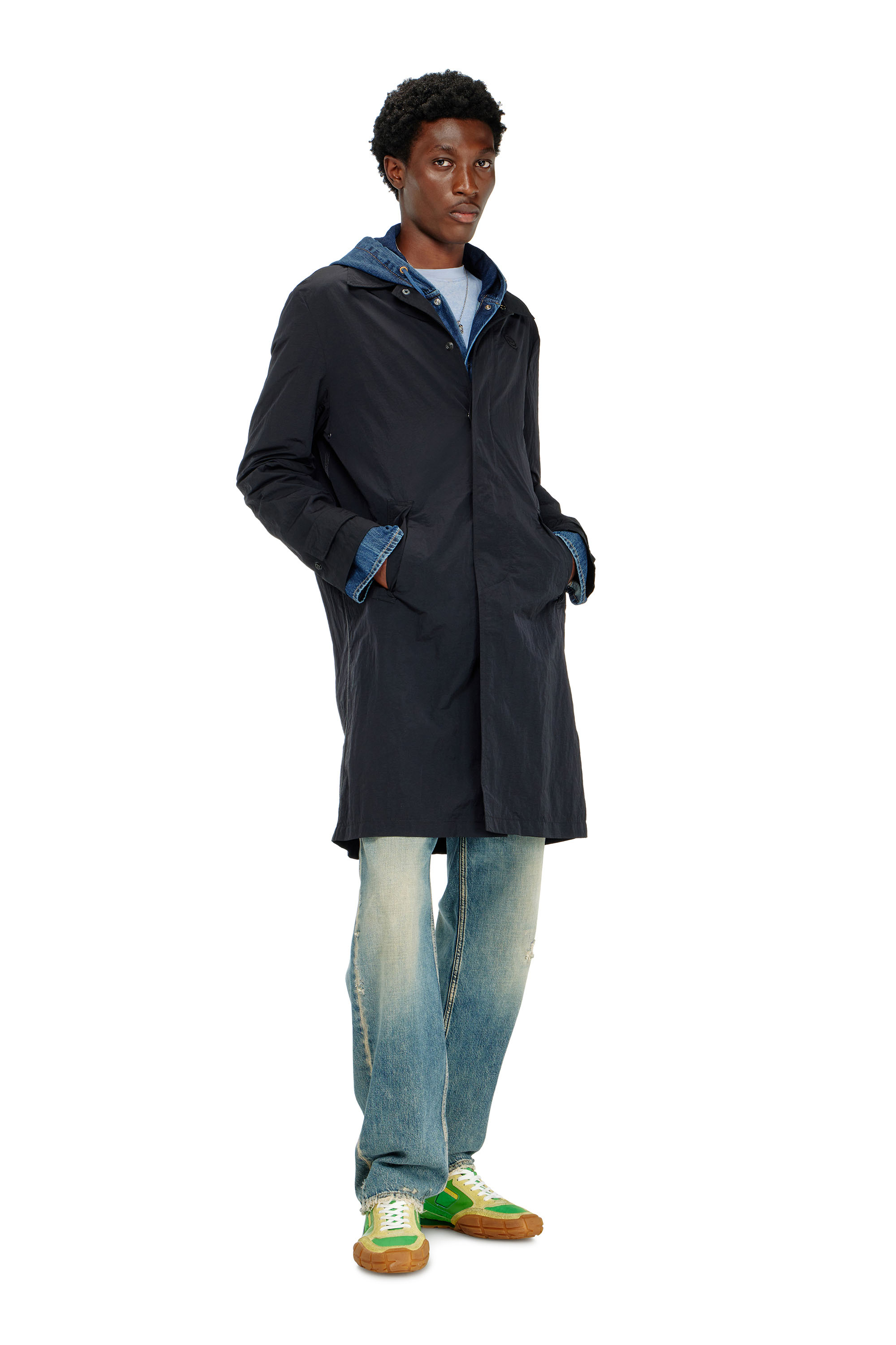 Diesel - J-BURHAT, Man's Nylon coat with shiny crinkle finish in Black - 1
