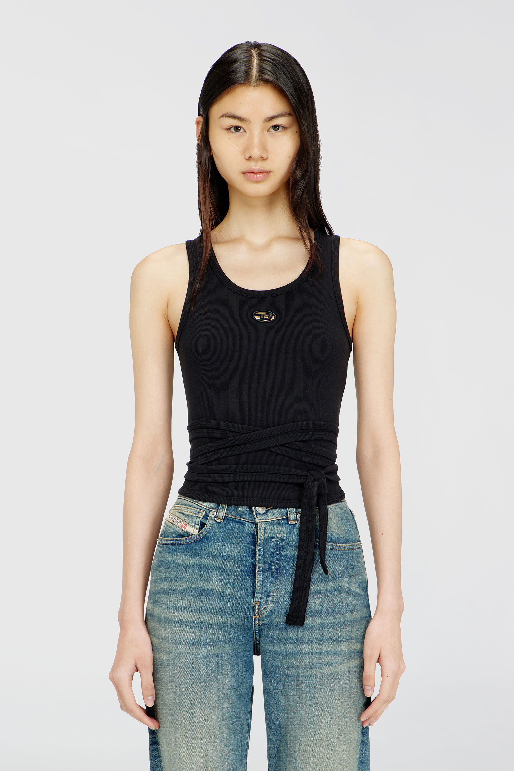 Diesel - T-ANKY-TAIL-S1, Woman's Crop top with wrap-around laces in Black - 3
