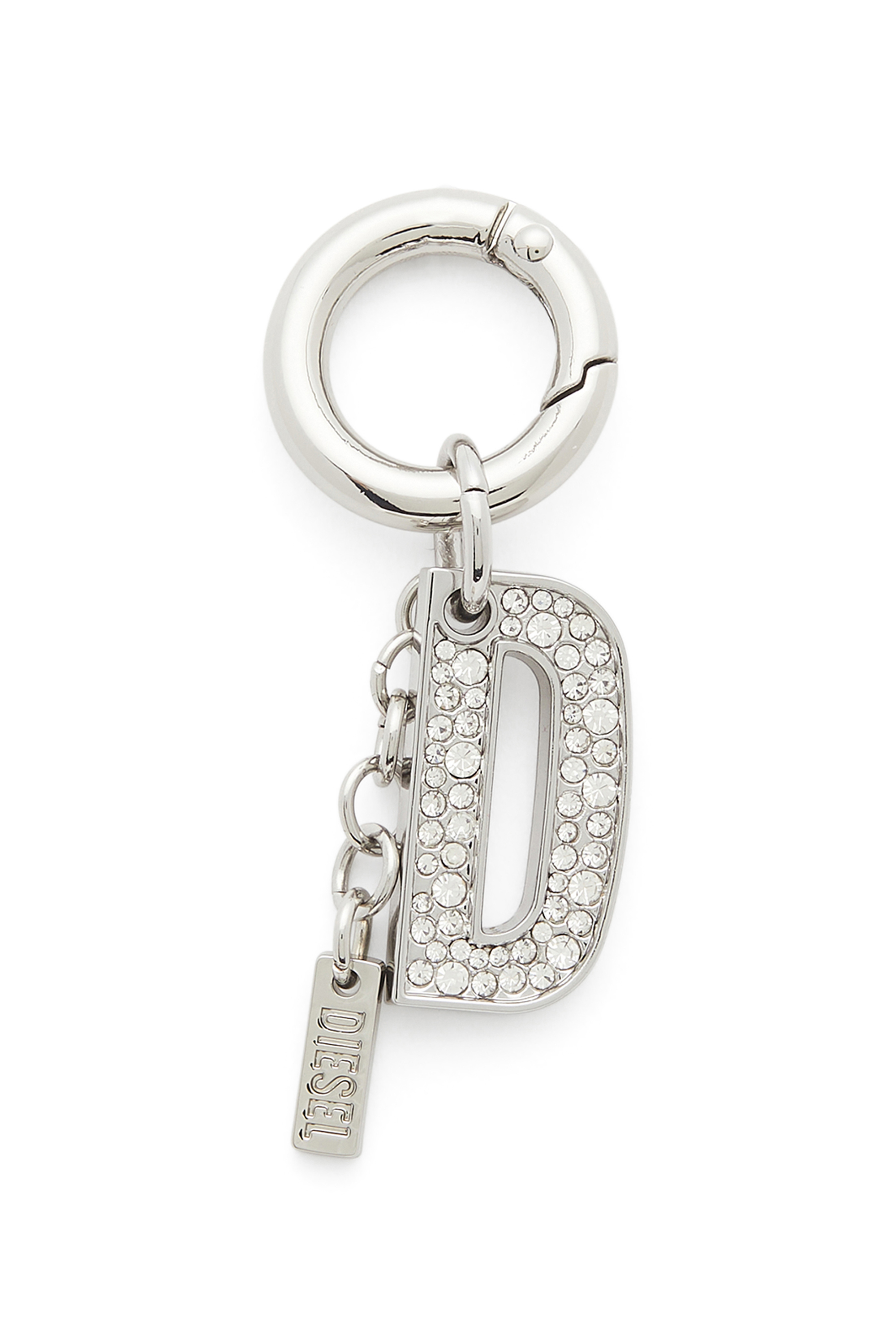 Diesel - CHARM-D, Woman's Metal keyring charm with crystal D in Silver - 1