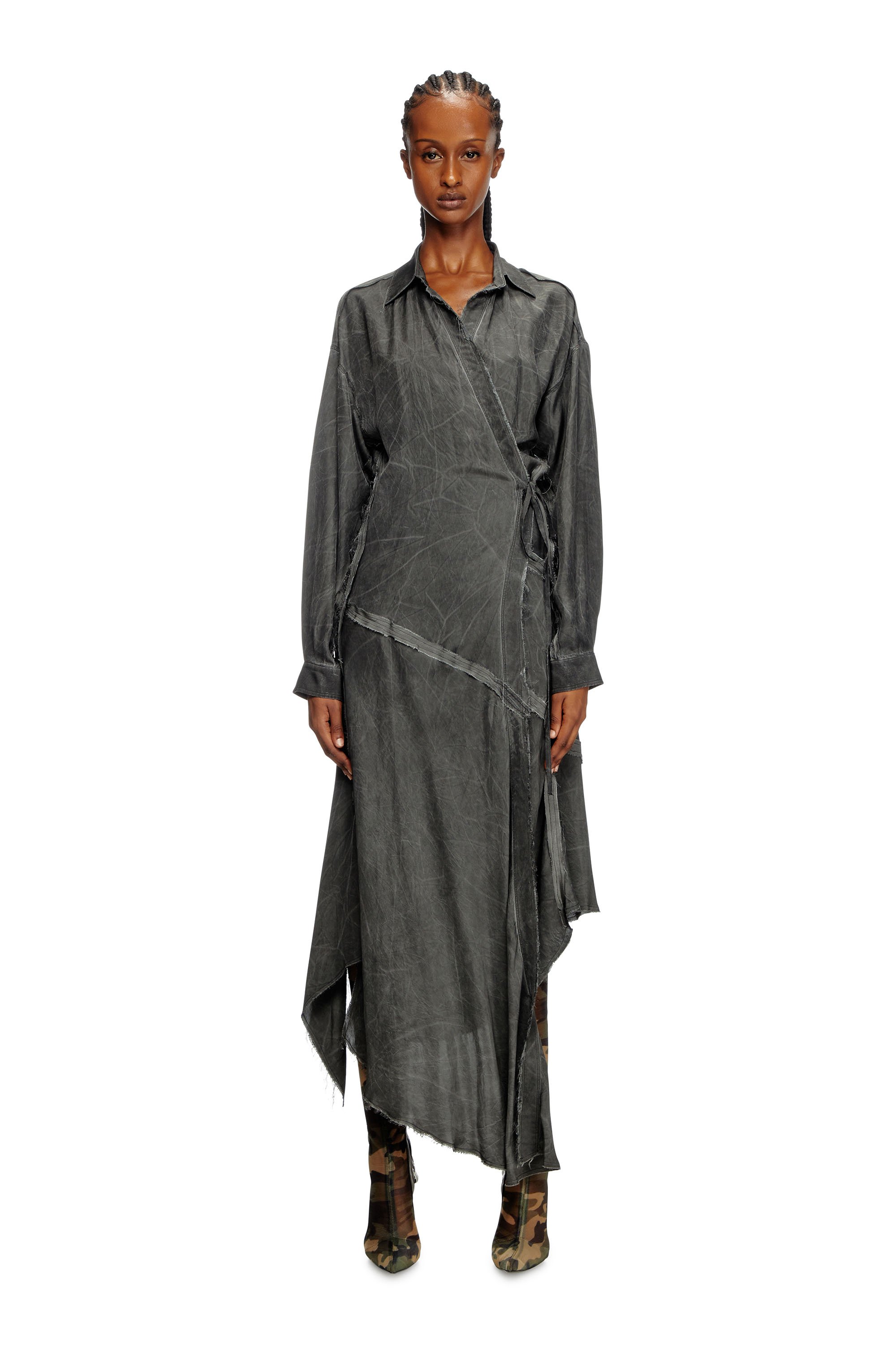 Diesel - D-RAVEN-Q1, Woman's Asymmetrical long-sleeve dress in Dark grey - 2