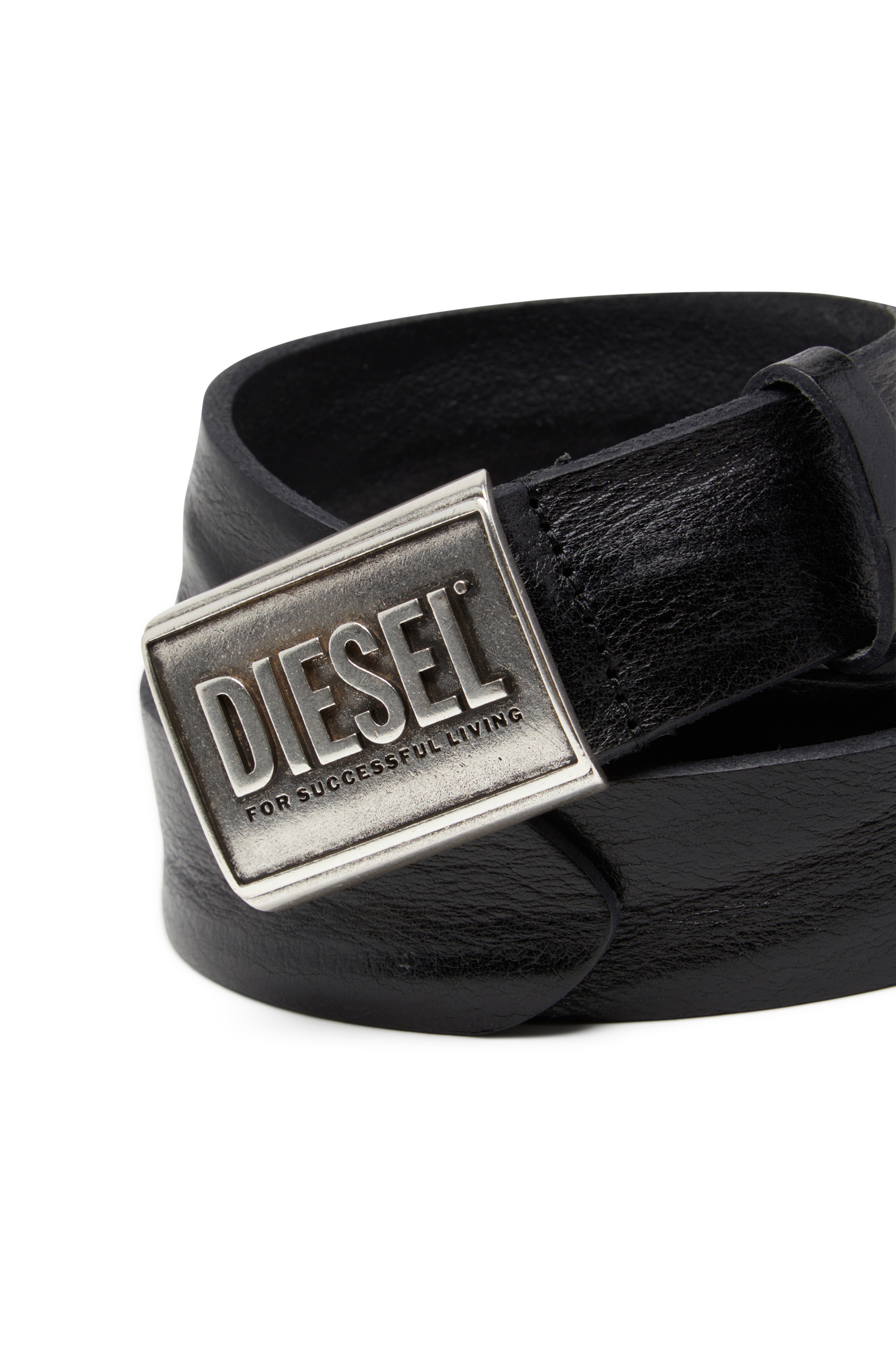 Diesel - B-METAL BISCOTTO, Man's Leather belt 4 cm with logo plaque in Black - 3