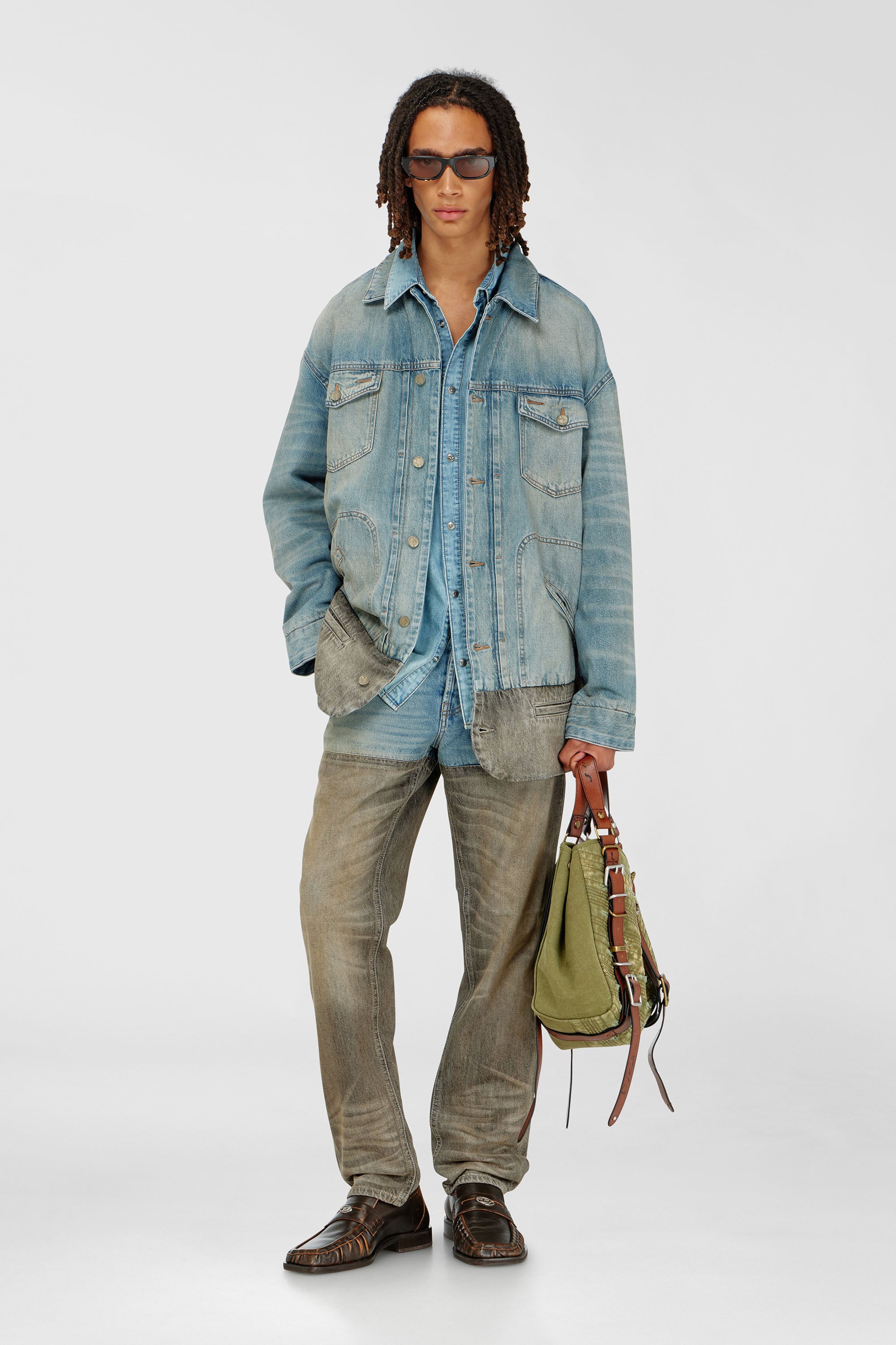 Diesel - D-ONE TOPHANDLE M, Unisex's D-One-Medium top-handle bag in distressed canvas in Military Green - 2