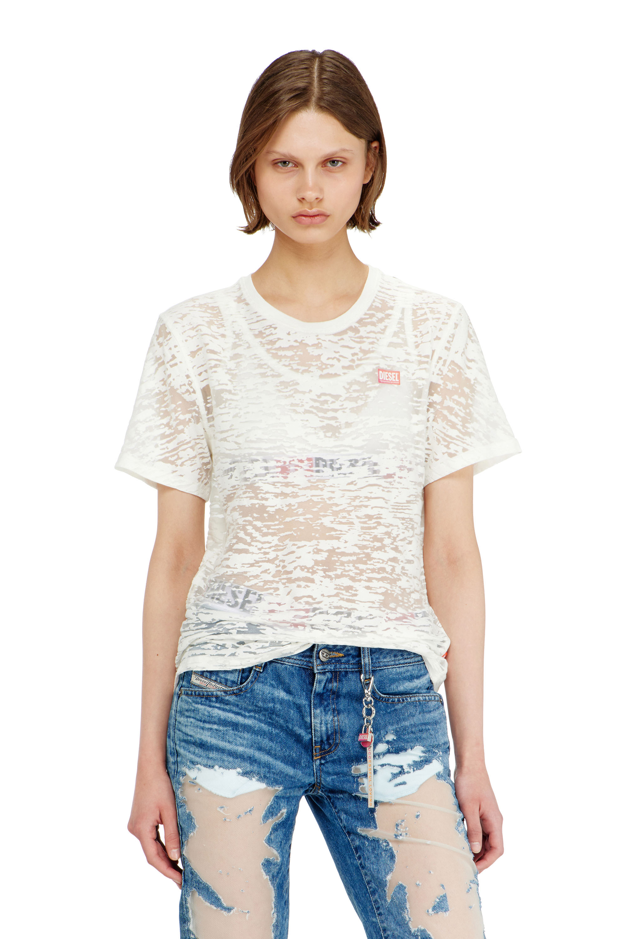 Diesel - PR-T-NOTS-MATI-R, Unisex's T-shirt in all-over devor&eacute; jersey in White - 3
