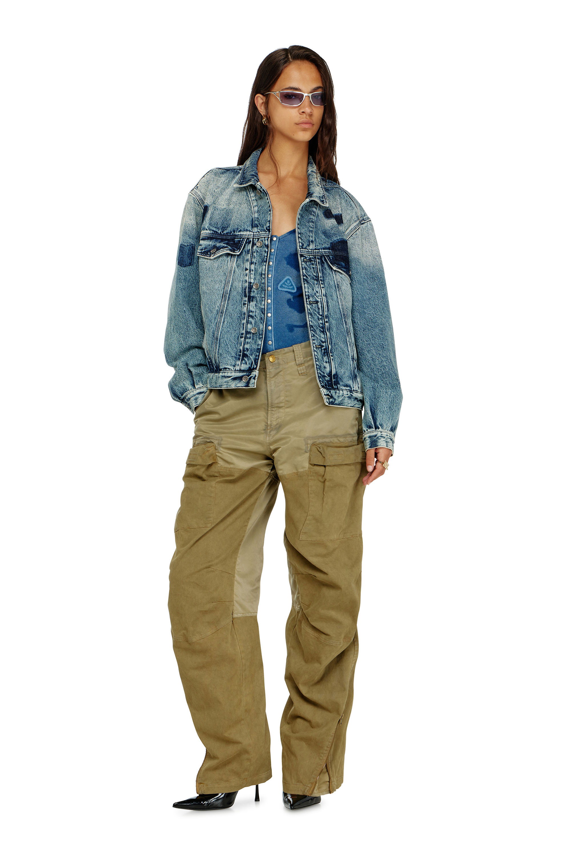 Diesel - T-LEY-AA1, Woman's Bodysuit in ribbed jersey with shadow-patch effects in Medium blue - 1