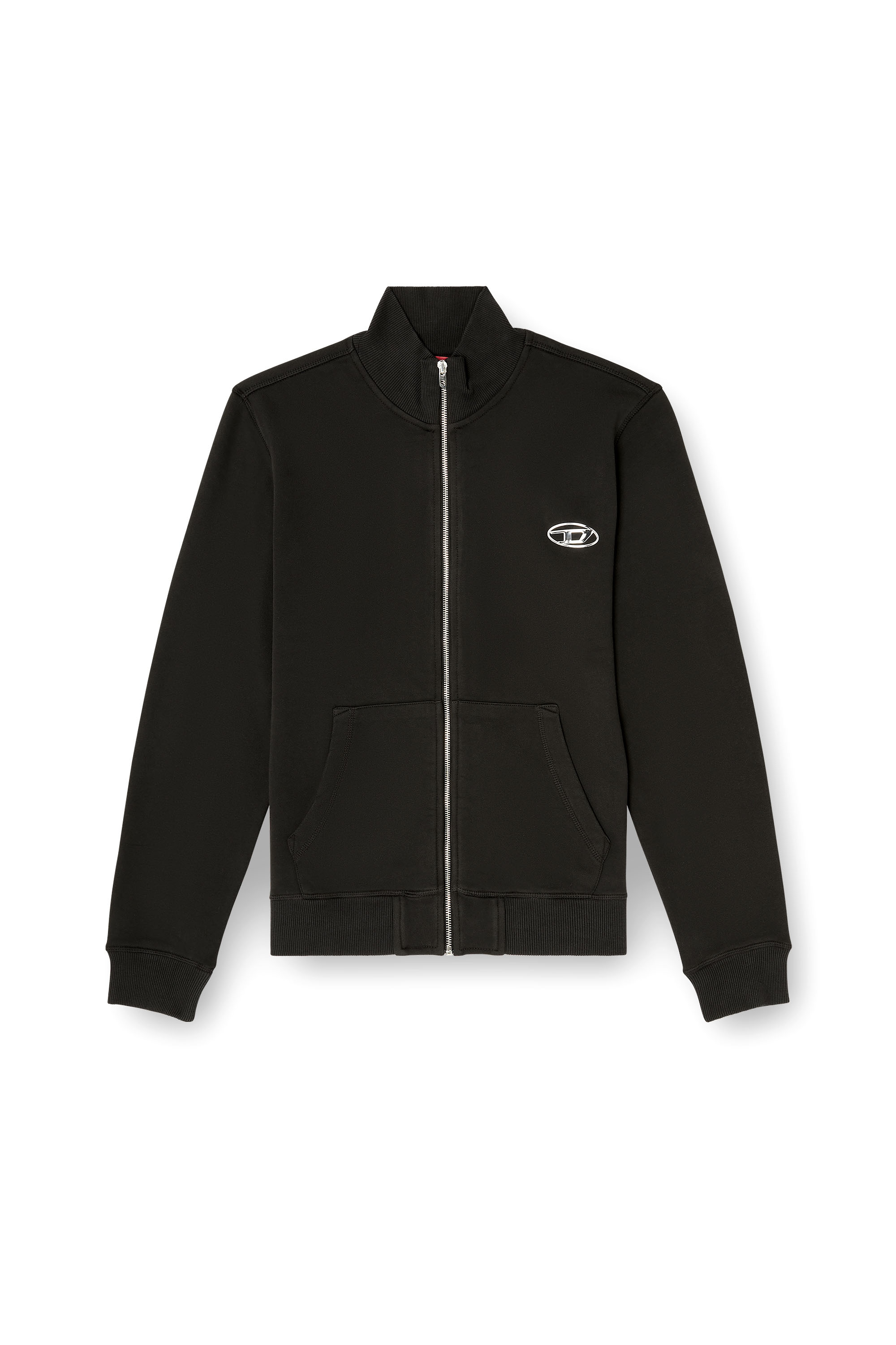 Diesel - S-GINN-ZIP-IOD, Man's Wweatshirt with mock neck and metallic Oval D in Black - 2
