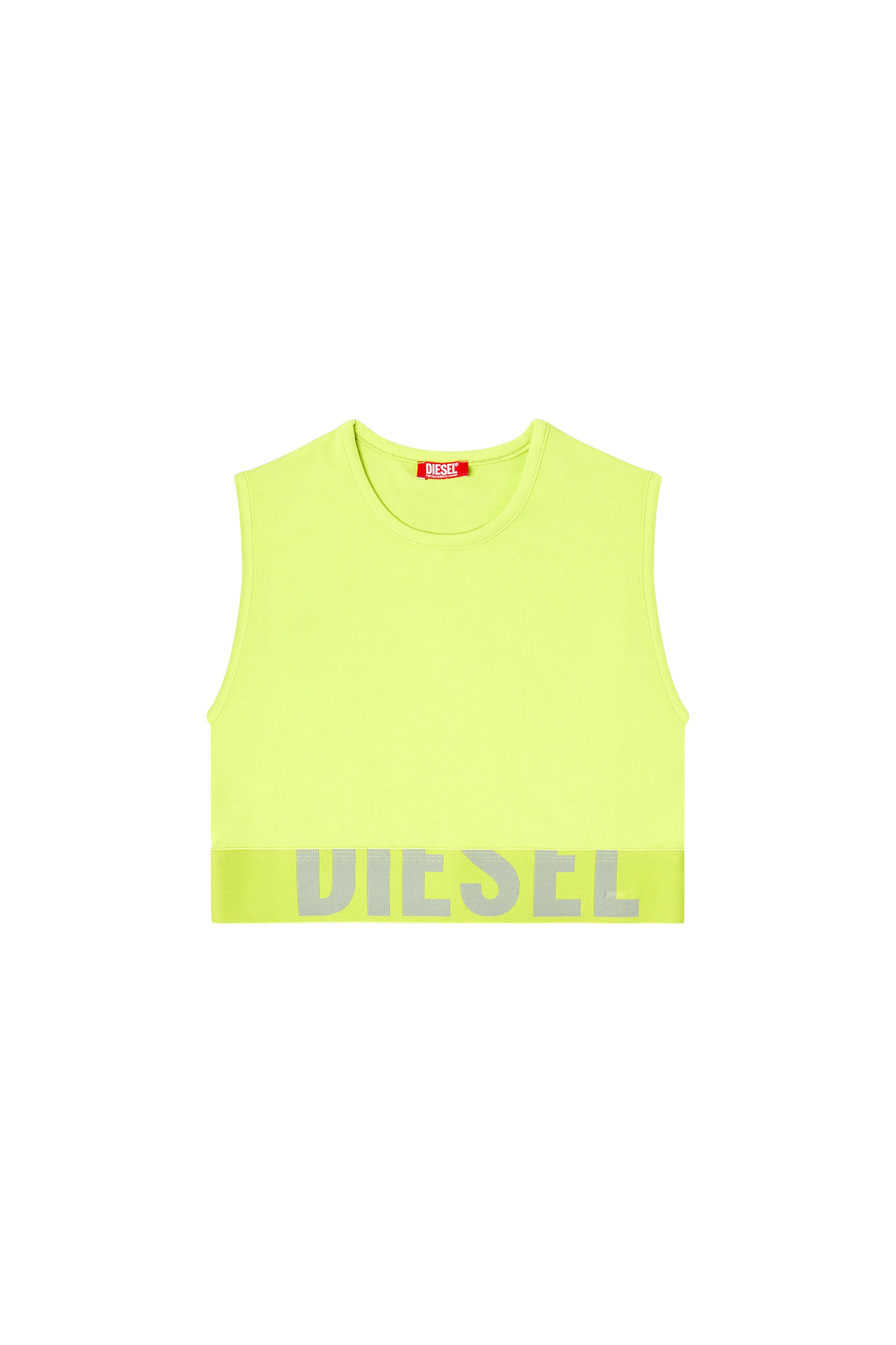 Diesel - ADA-D-POP, Woman's Cropped tank top with cut-off logo in Green Fluo - 3