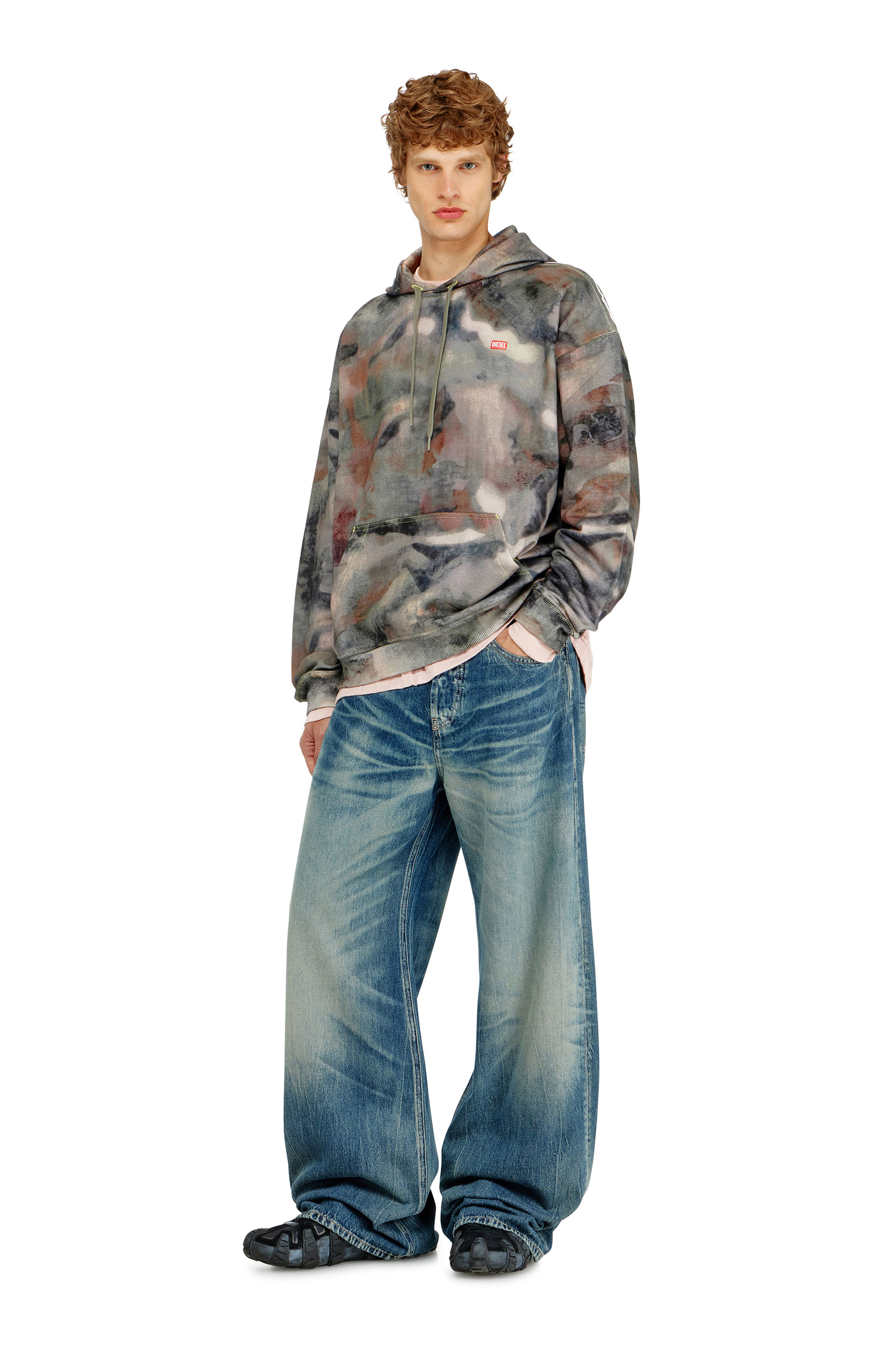 Diesel - S-BOXT-HOOD-V1, Man's Hoodie in camouflage-print organic cotton in Brown/Green - 2