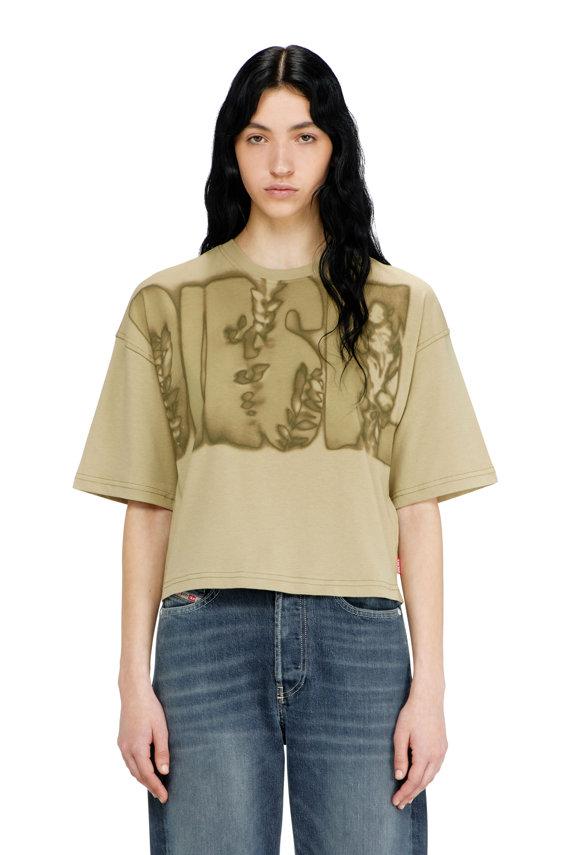 Diesel - T-CROPYN-AA1, Woman's Cropped T-shirt with digital print in Green - 1