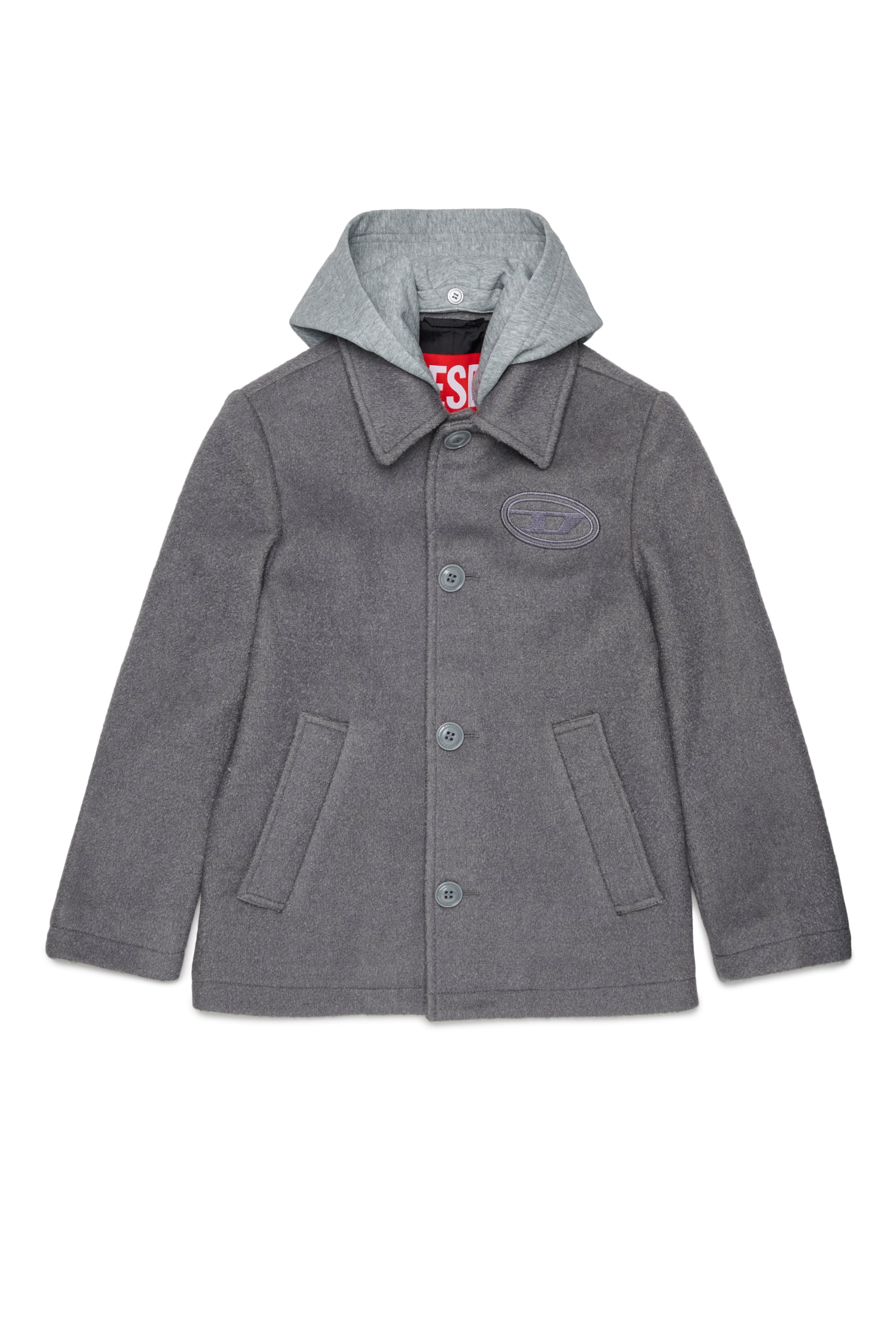 Diesel - JASTONEOUT, Man's Wool-blend coat with detachable hood in Dark grey - 1