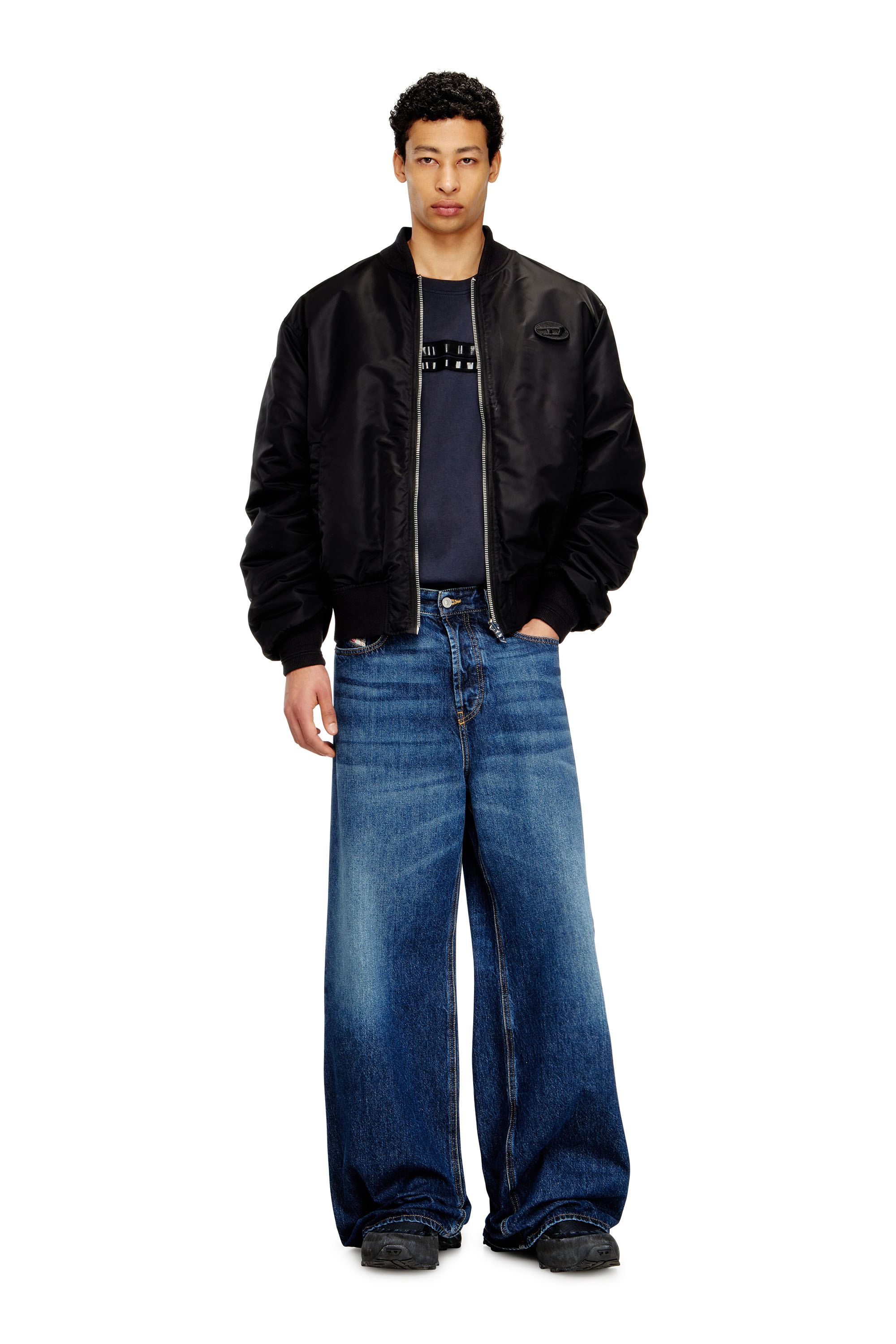 Diesel - T-REDDY, Man's Regular cotton T-shirt with framis bands in Dark Blue - 1