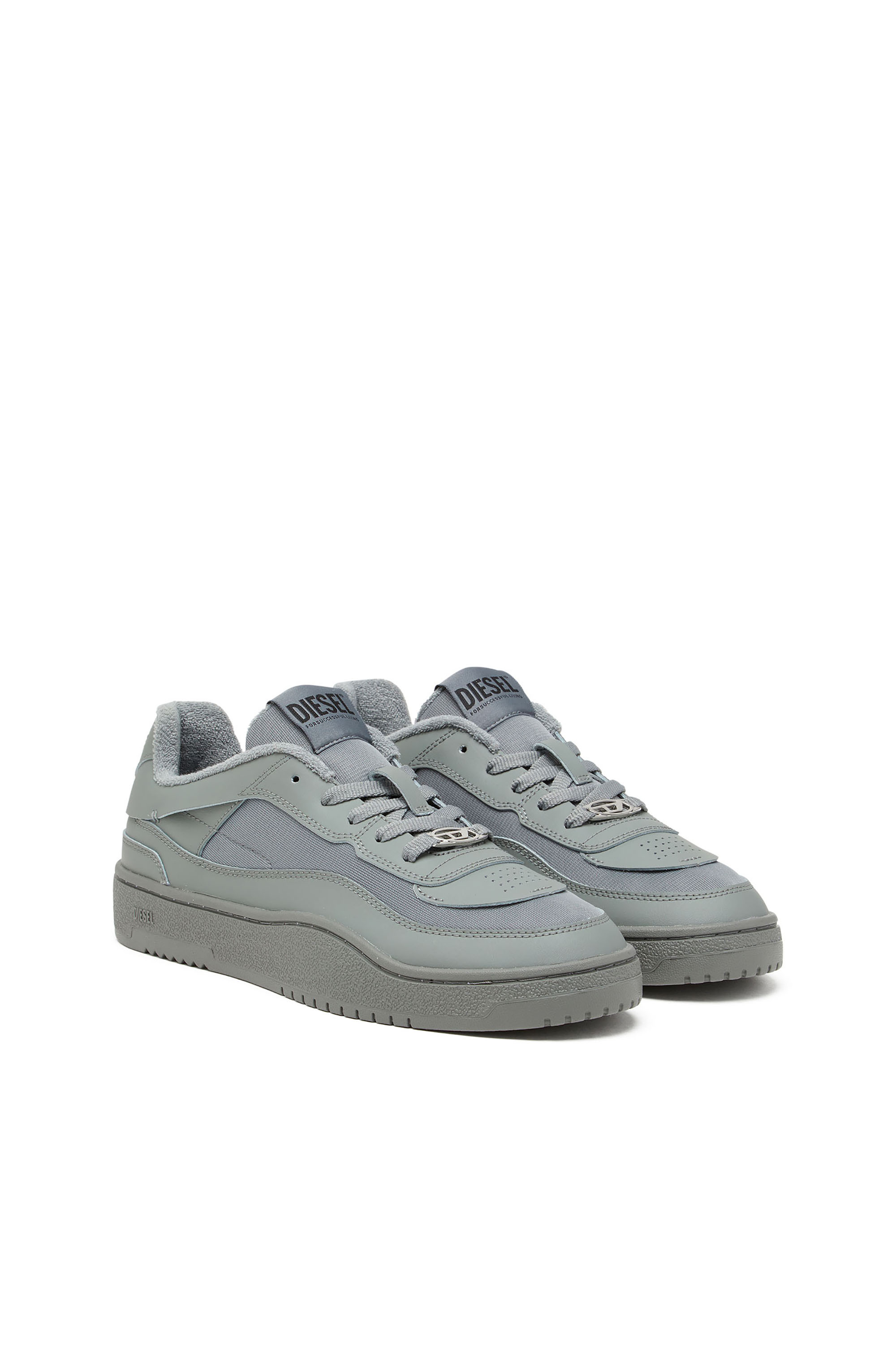 Diesel - S-OVAL SKATE LOW, Man's S-Oval Skate-Fabric-panelled leather sneakers in Grey - 2