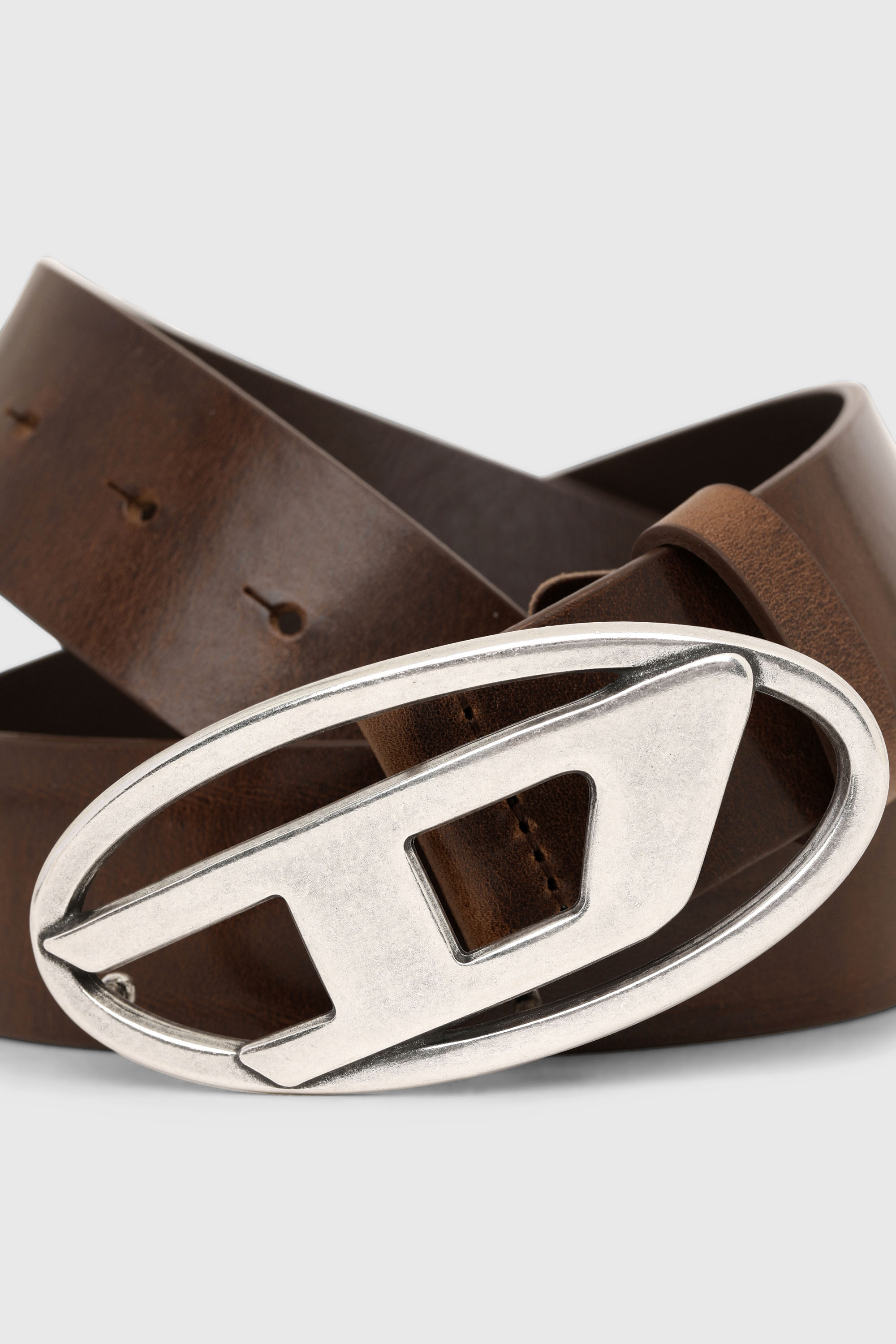 Diesel - B-1DR, Man's 3.9cm leather belt with D buckle in Brown - 3