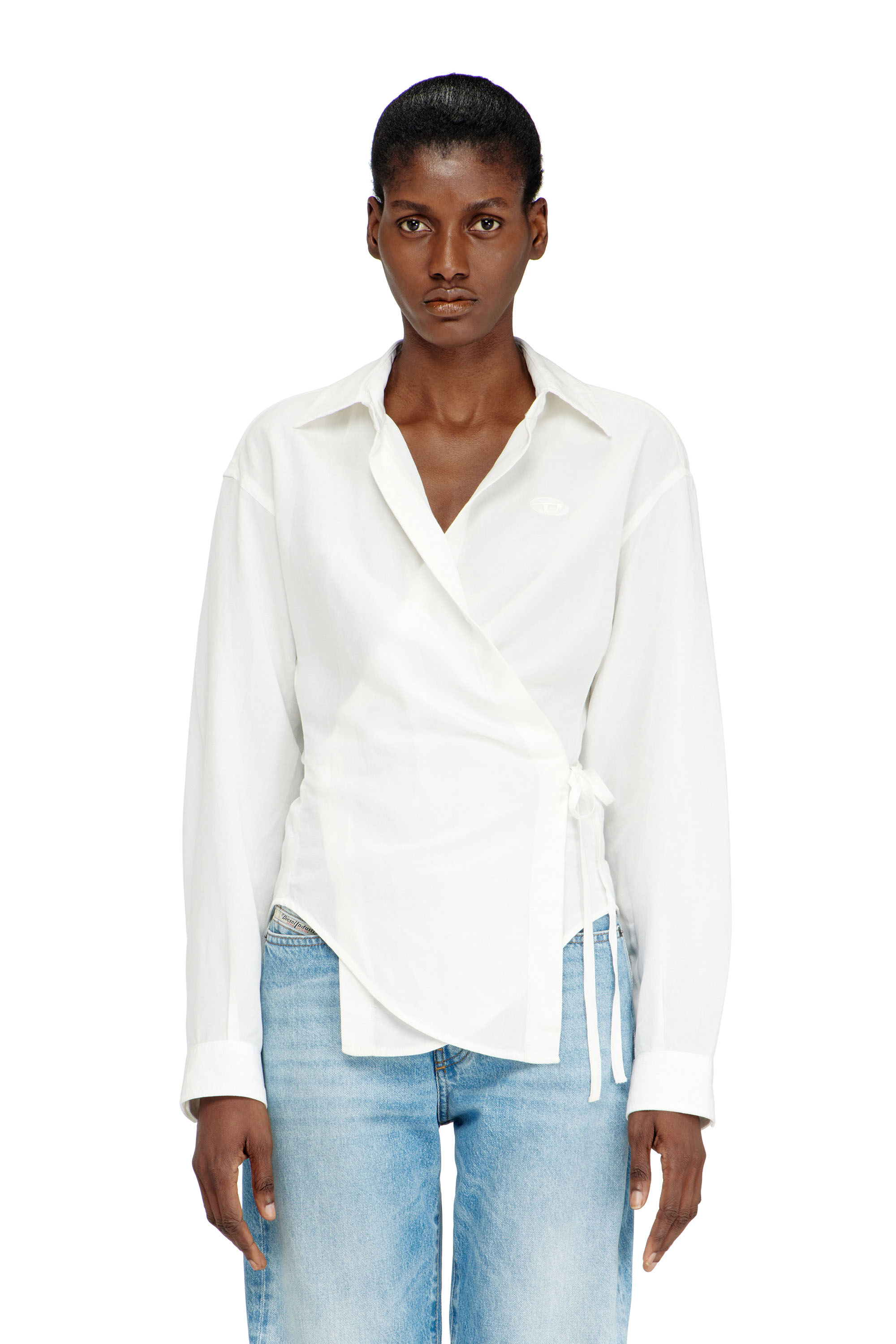 Diesel - C-DELPHOS-S3, Woman's Linen-blend shirt with wrap closure in White - 3