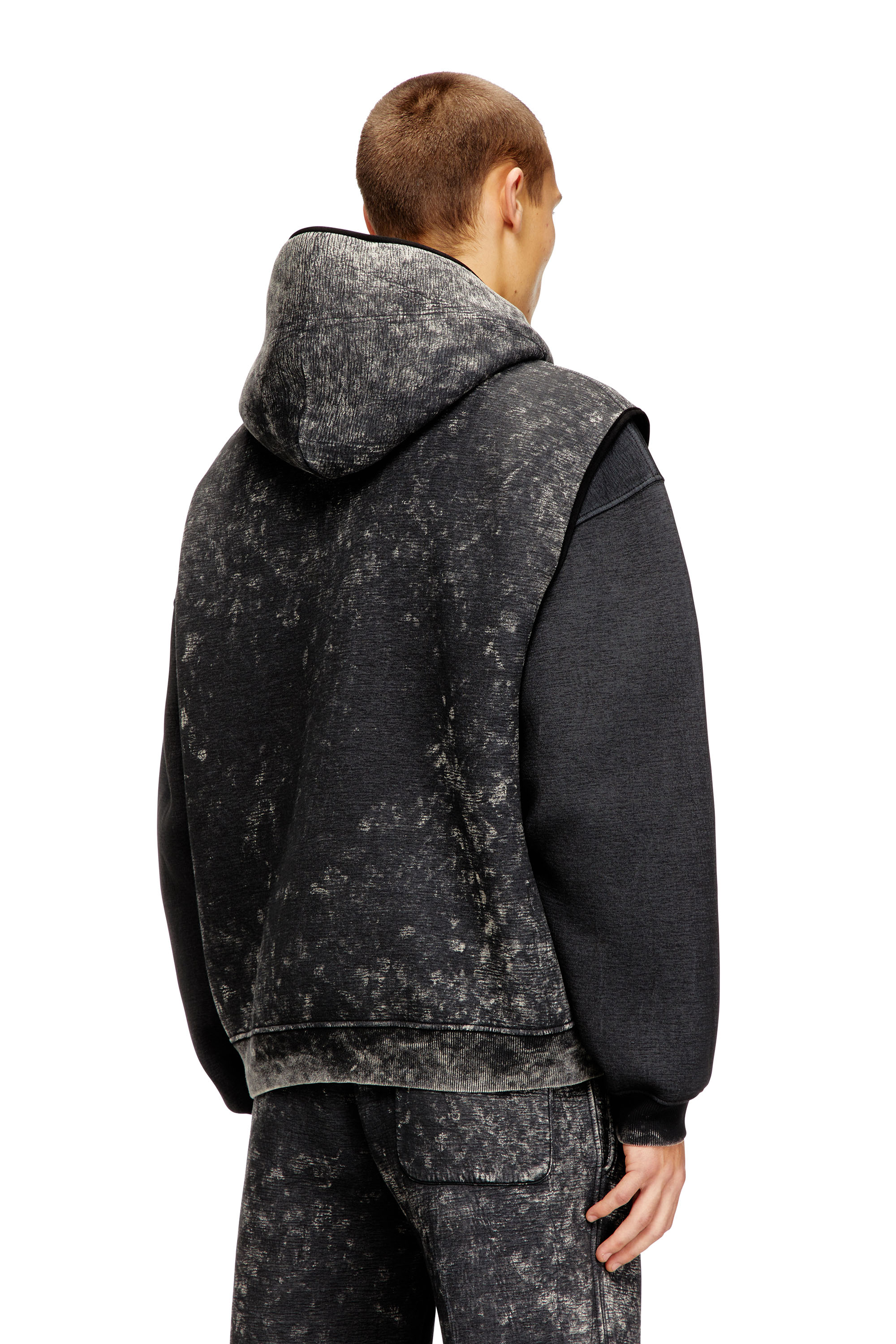 Diesel - S-BOXT-CHAN-SL, Man's Sleeveless scuba hoodie with marble wash in Black/Grey - 4