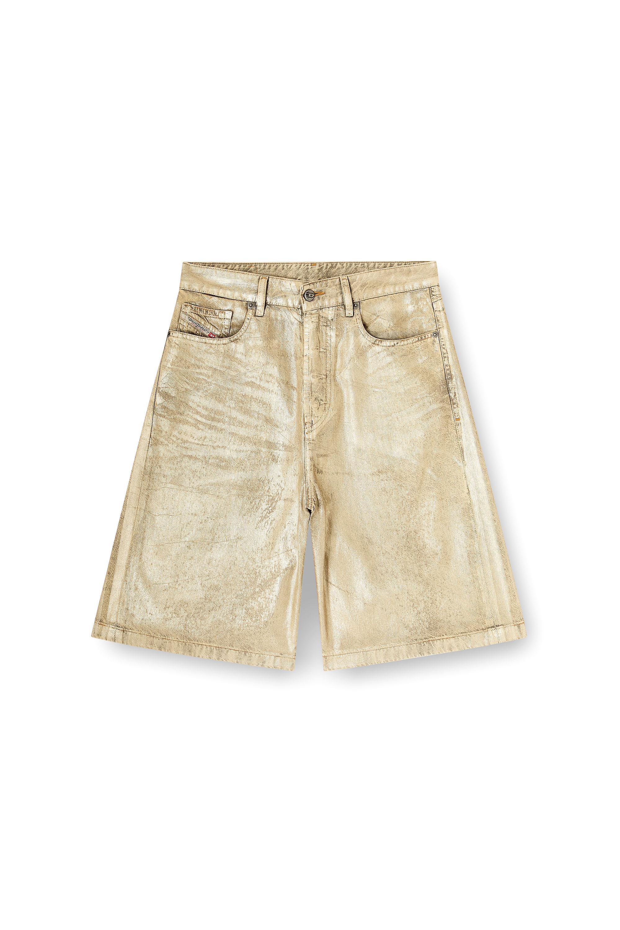 Diesel - DE-SIRE-SHORT-KG, Woman's Shorts in distressed metallic denim in Gold - 3
