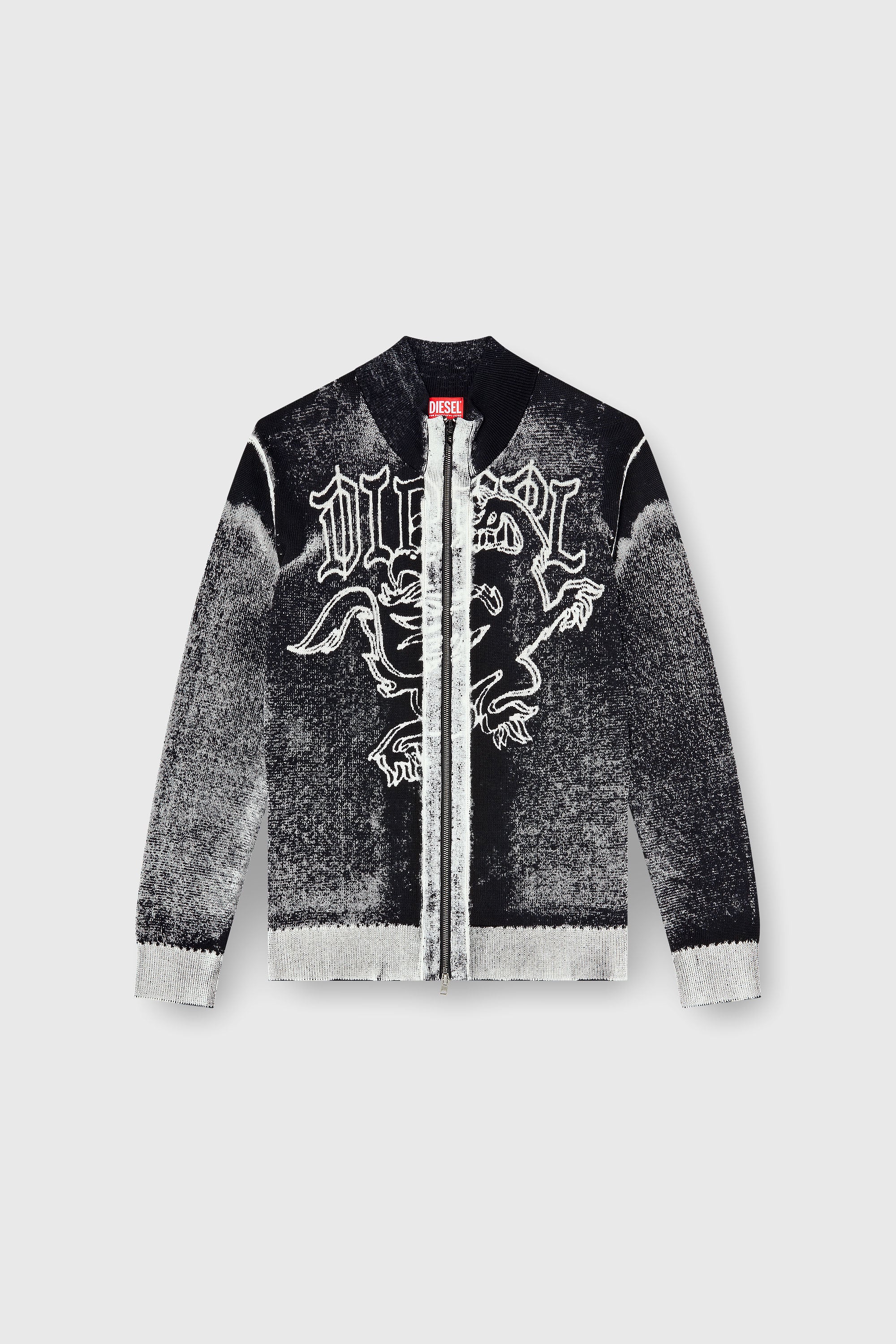 Diesel - K-LAUROS, Man's Treated zip cardigan with griffin motif in Black/White - 1