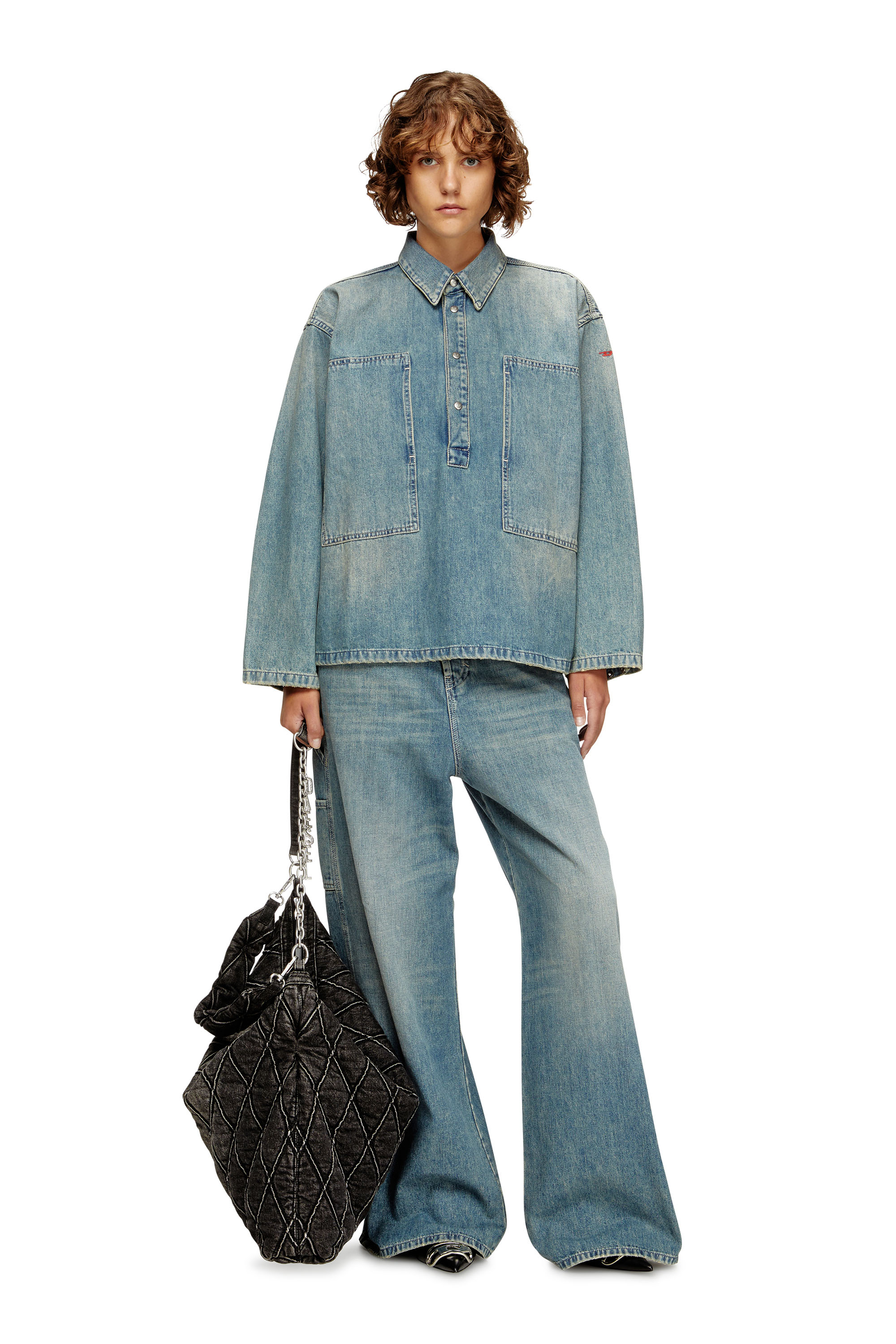 Diesel - DE-PRISS, Woman's Henley top in utility-style denim in Light Blue - 1