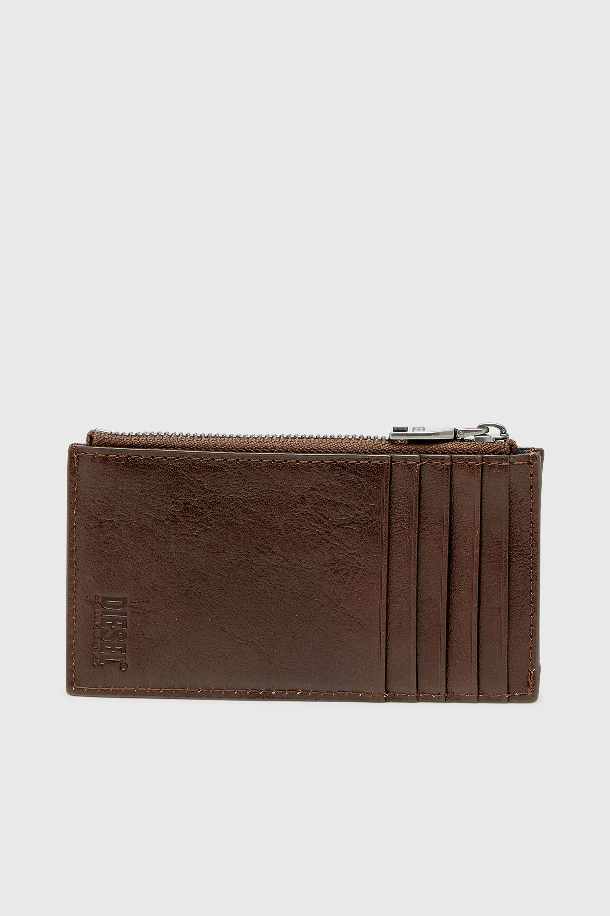 Diesel - FLAG-D CARD HOLDER III, Man's Leather card holder with zip closure in Brown - 2