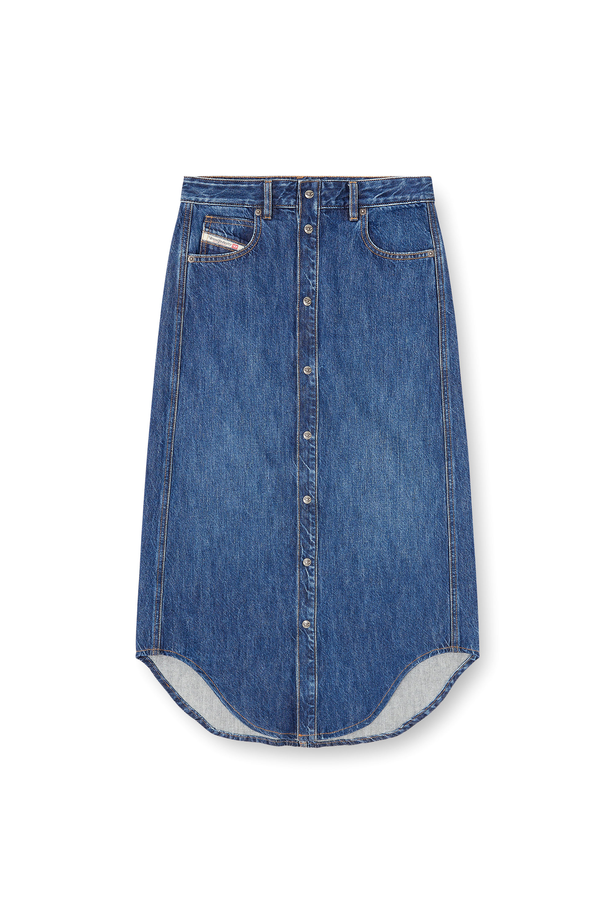 Diesel - DE-ARD-LONG, Woman's Denim skirt with front buttons in Blue - 3