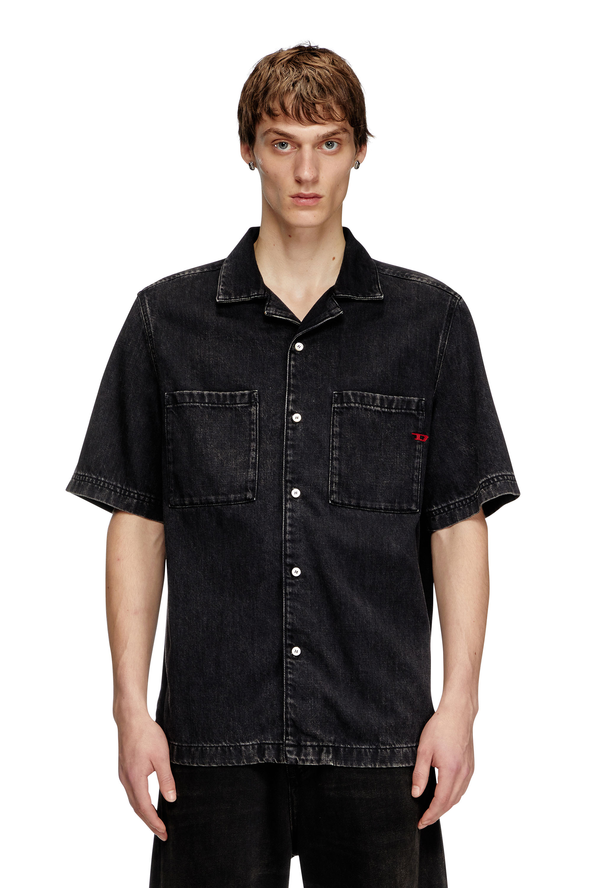 Diesel - D-PAROSHORT, Man's Bowling shirt in Tencel denim in Black - 5