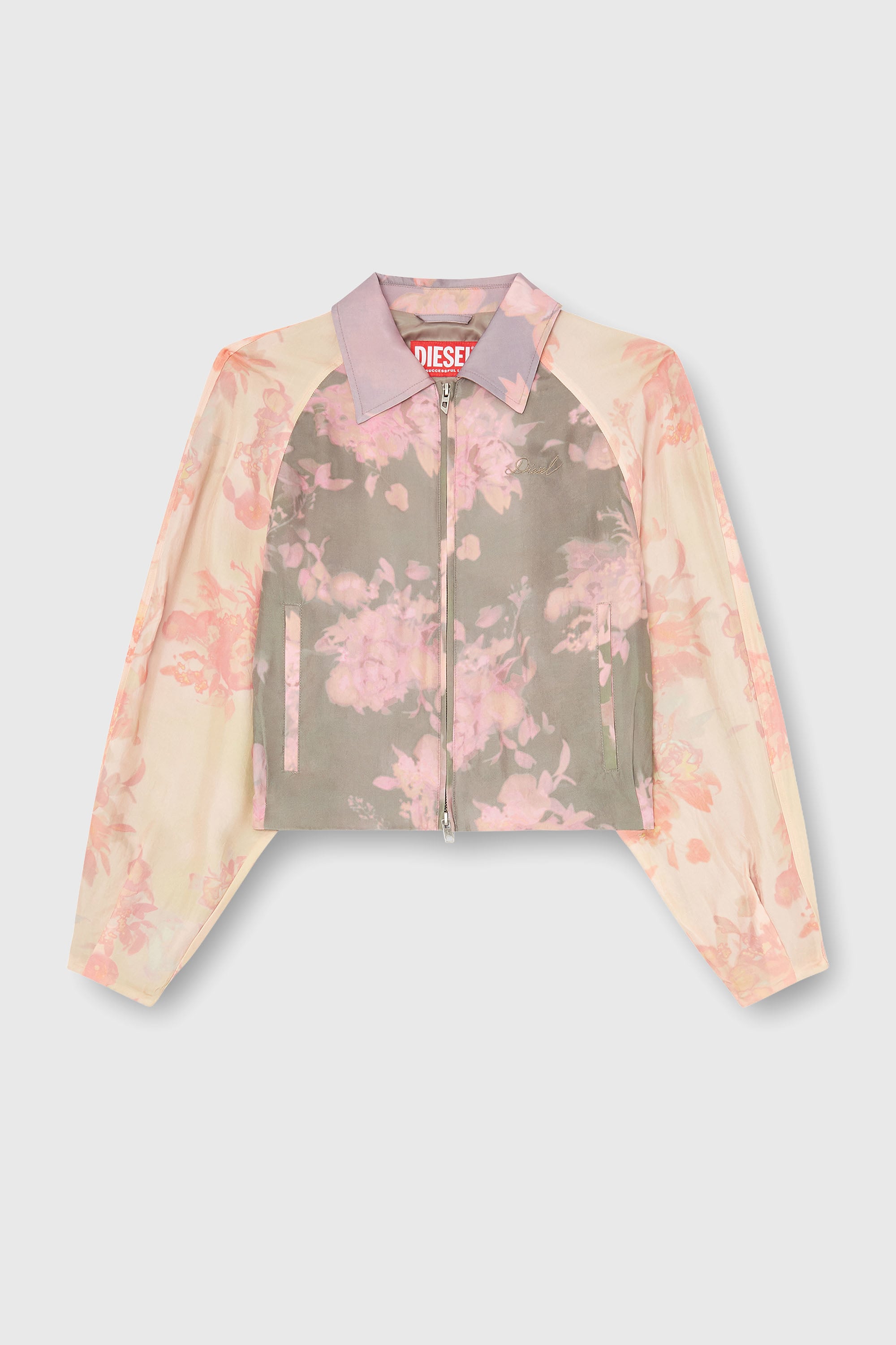 Diesel - G-ALENA, Woman's Floral bomber jacket in crinkled acetate in Green/Pink - 2