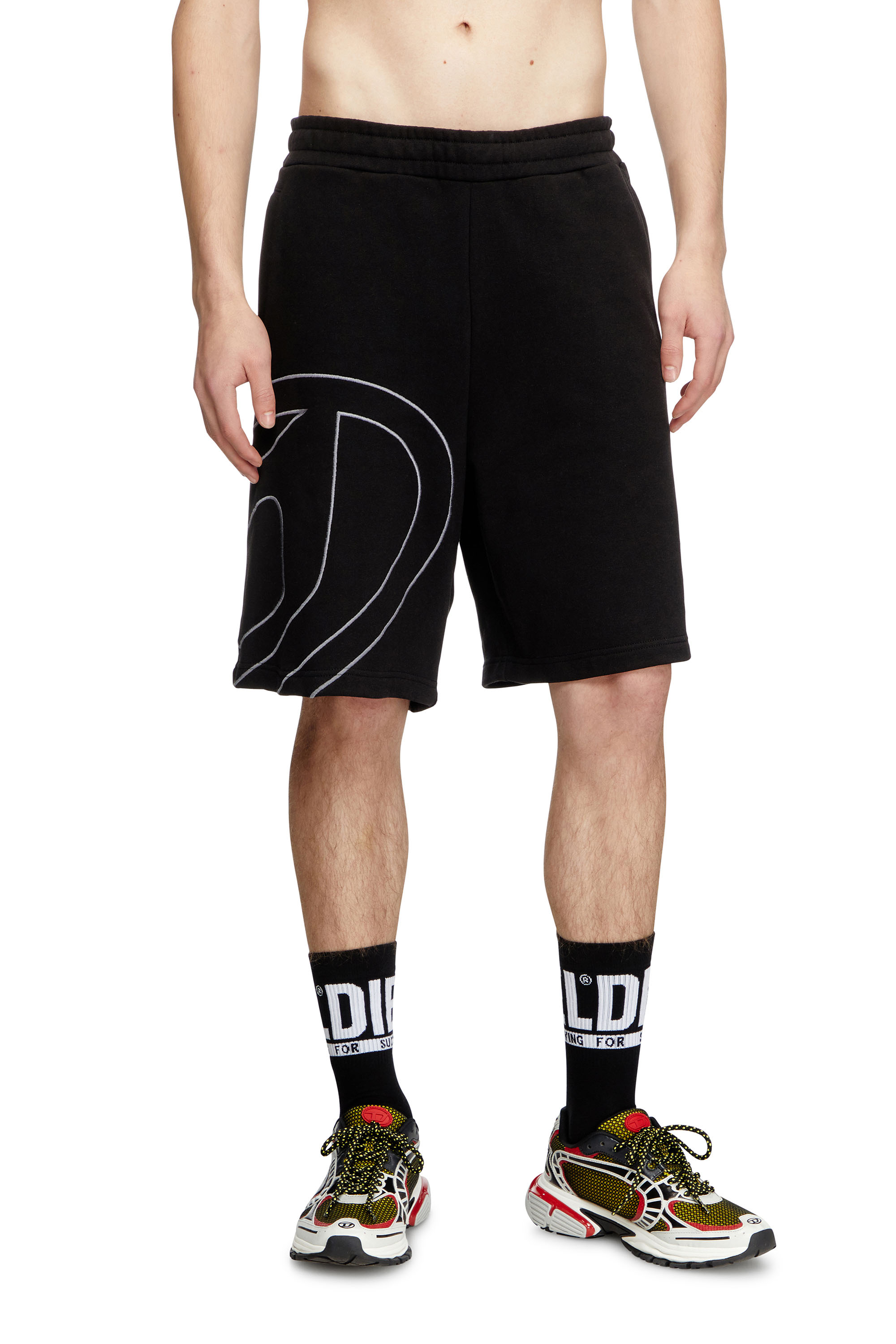 Diesel - P-CROW-MEGOVAL, Man's Sweat shorts with maxi D logo in Black - 3
