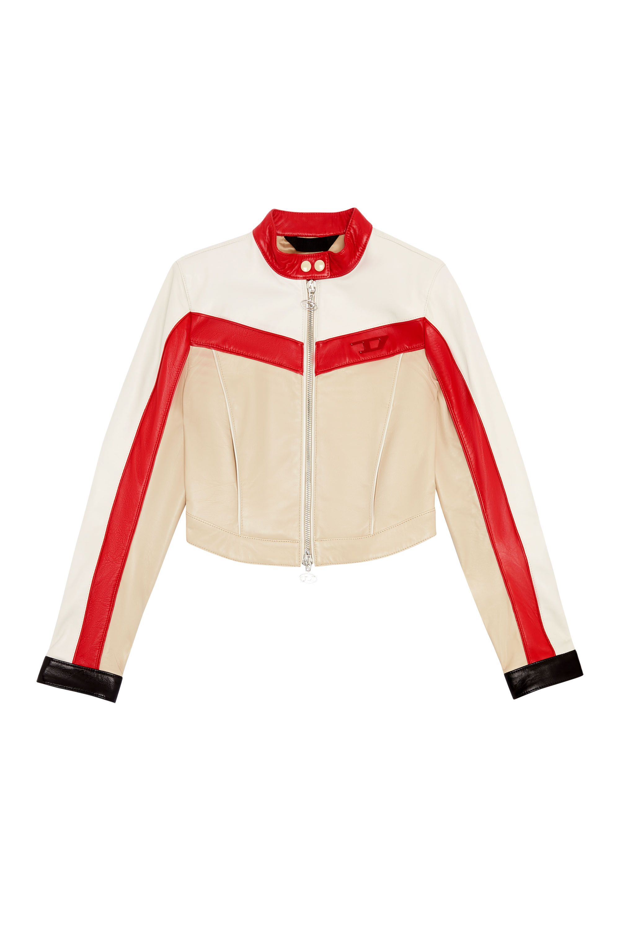 cropped red leather jacket