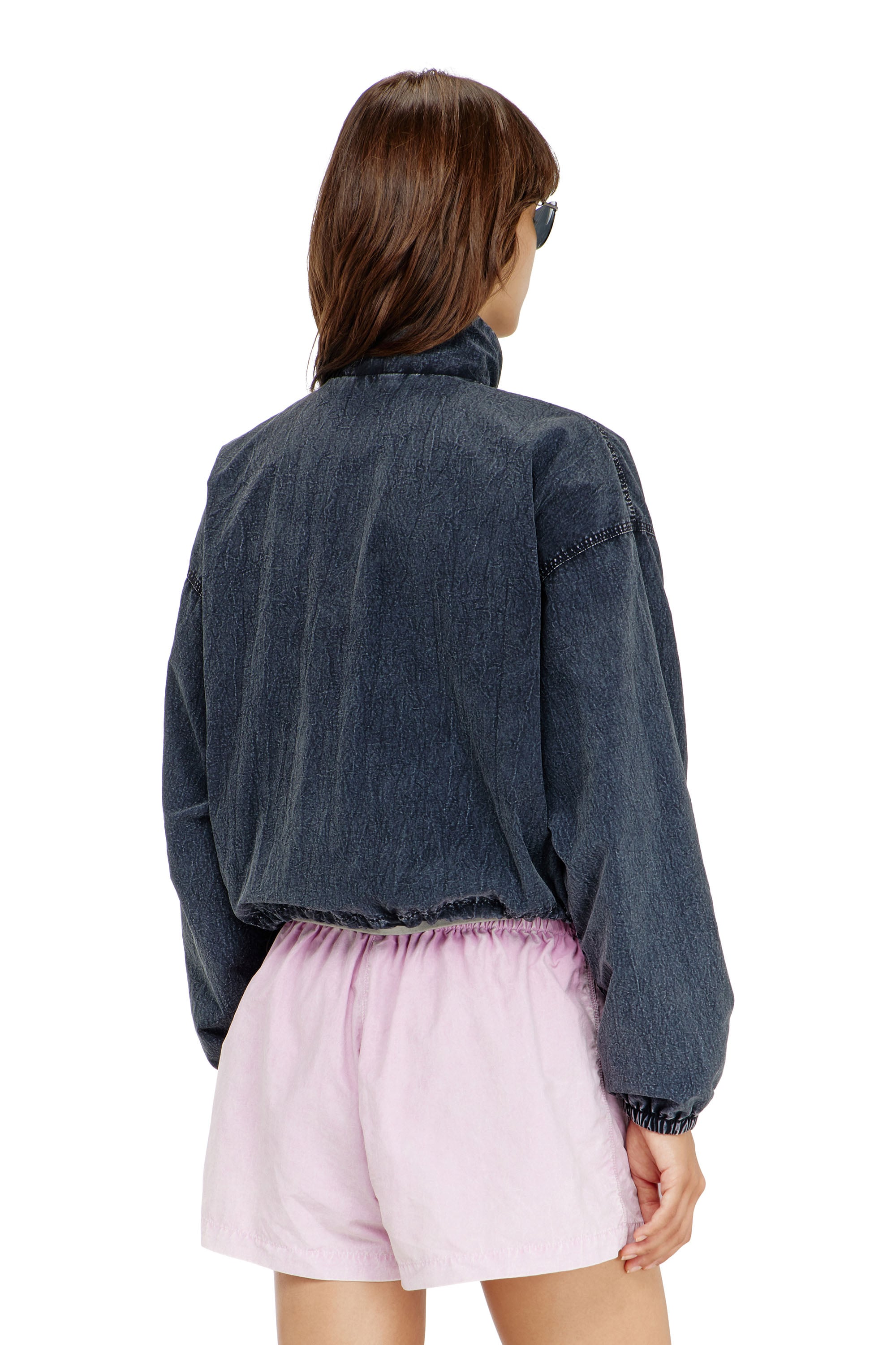 Diesel - G-LEAMER, Woman's Windbreaker jacket in acid-wash Taslan in Dark Blue - 4