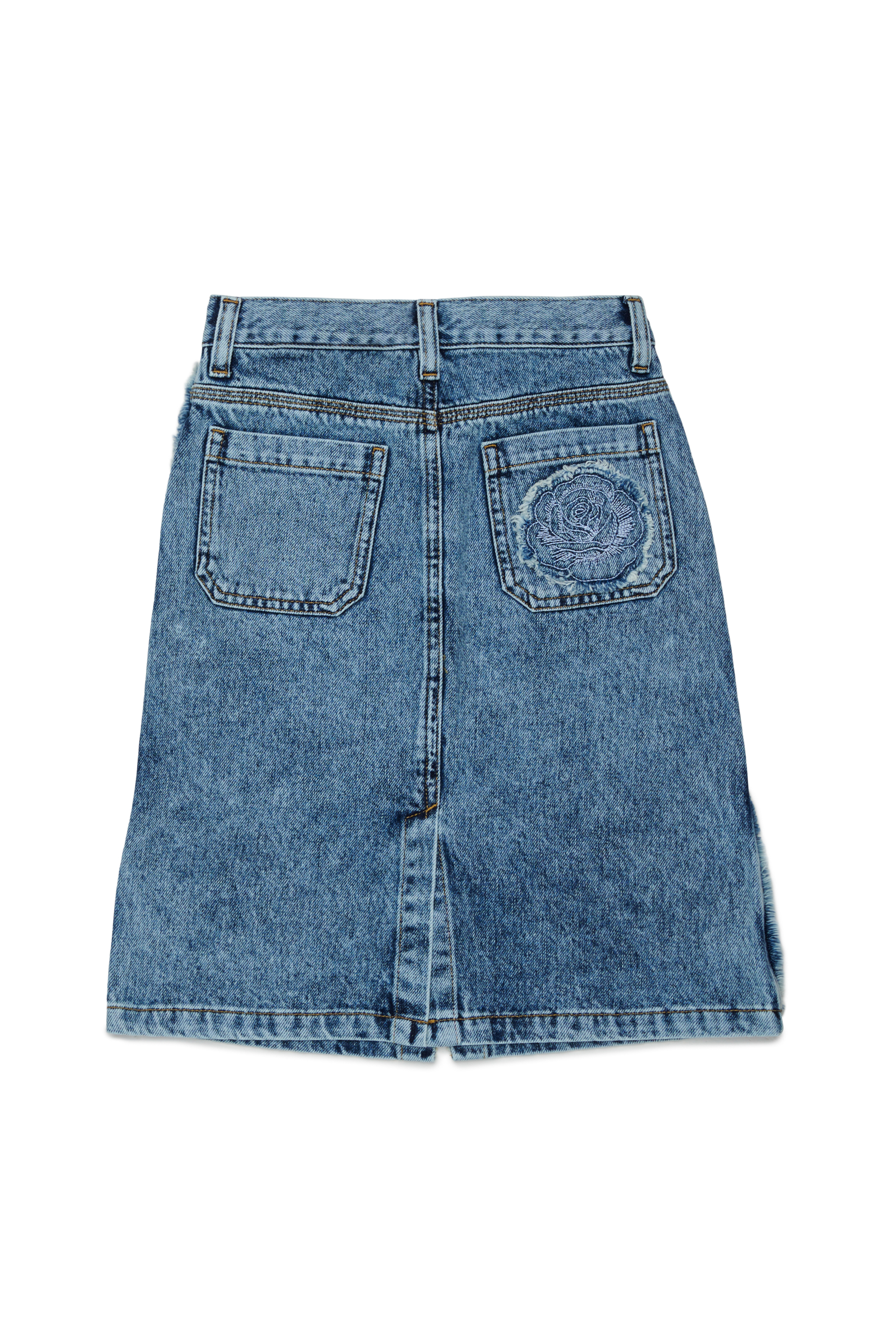 Diesel - GELKA, Woman's Frayed denim skirt with rose patch in Medium blue - 2