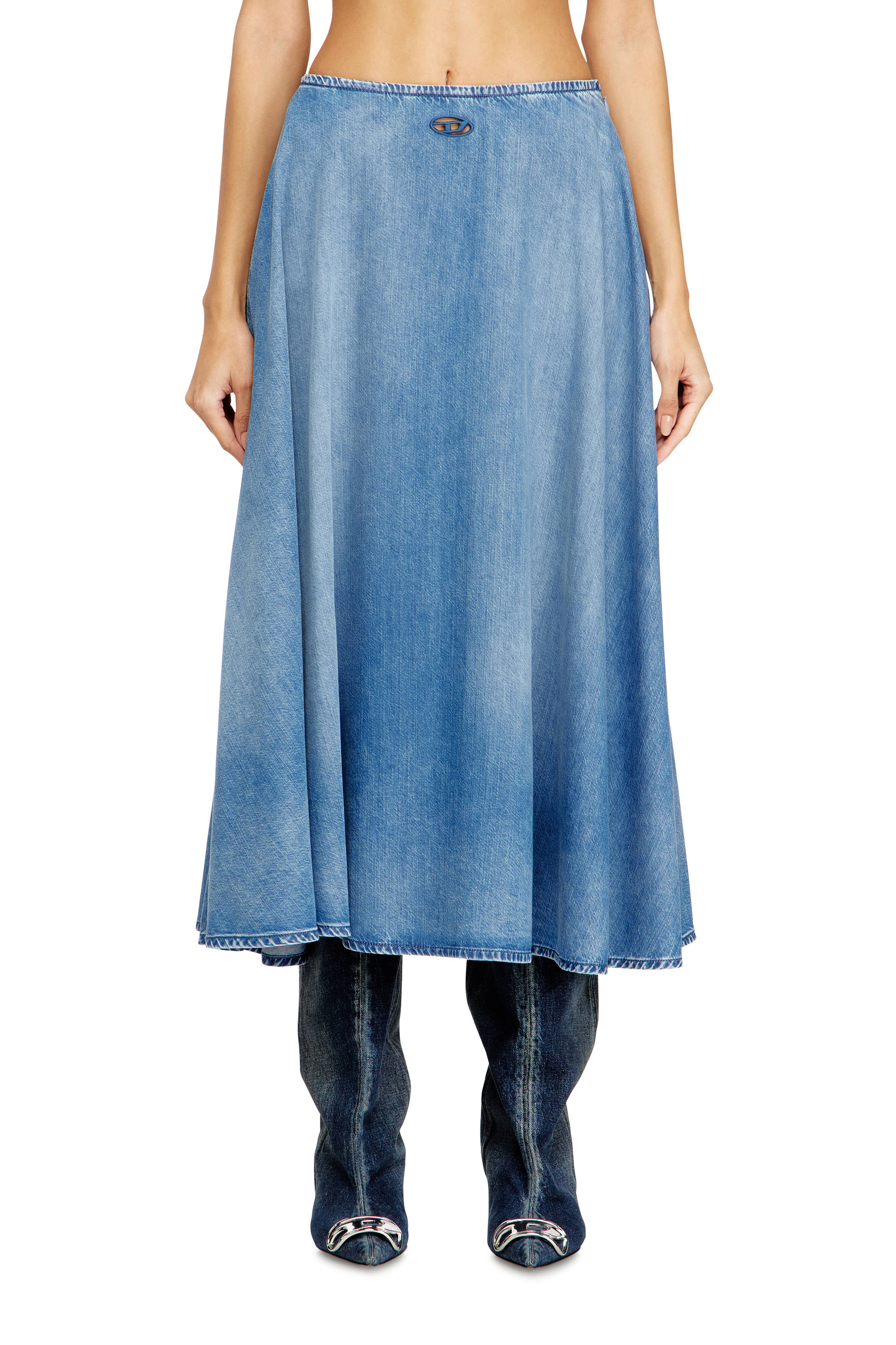 Diesel - DE-ANNIE-S3, Woman's Full skirt in fluid denim in Medium blue - 1