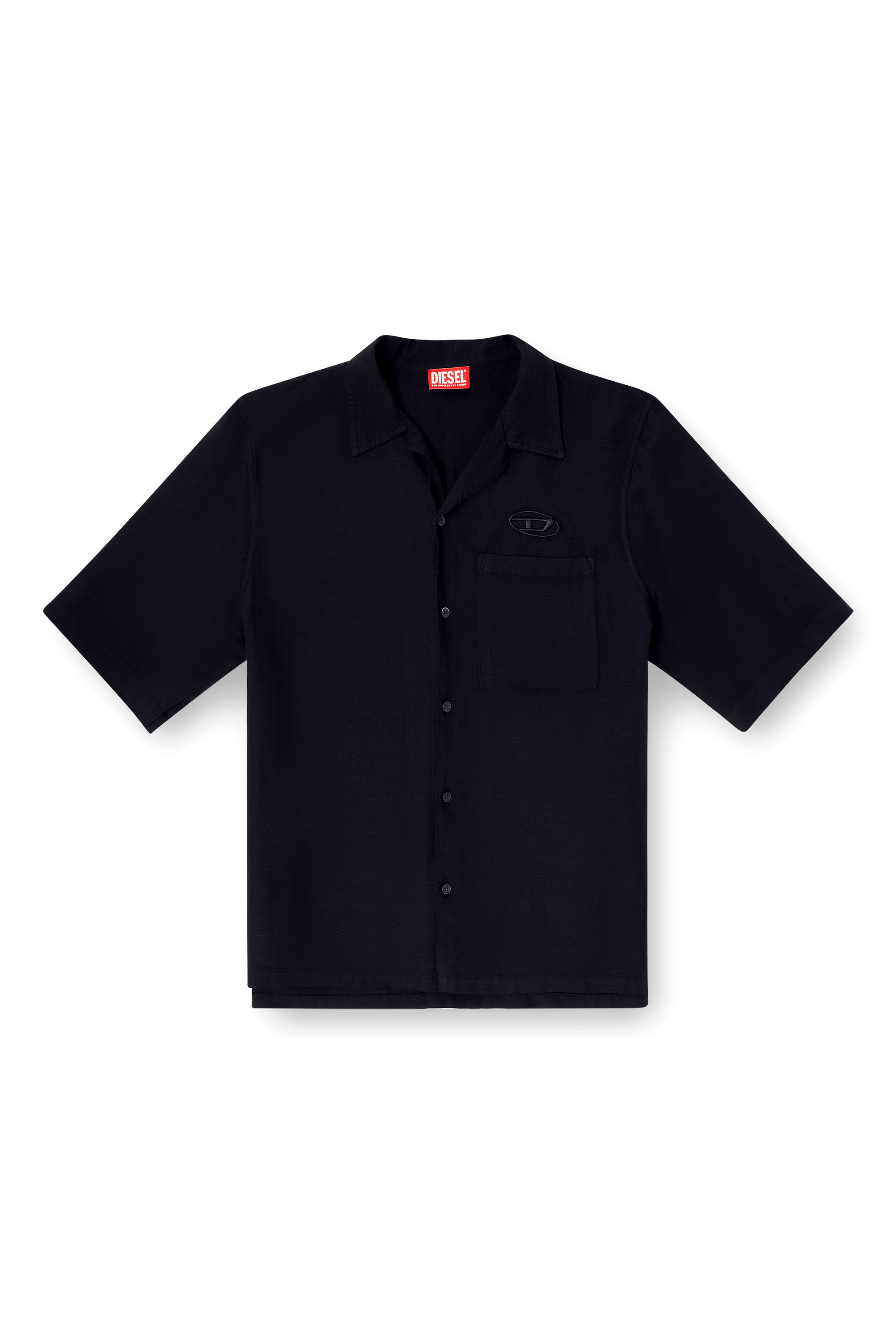 Diesel - S-BRACK-PGBS, Man's Linen-blend shirt with short sleeves in Black - 2
