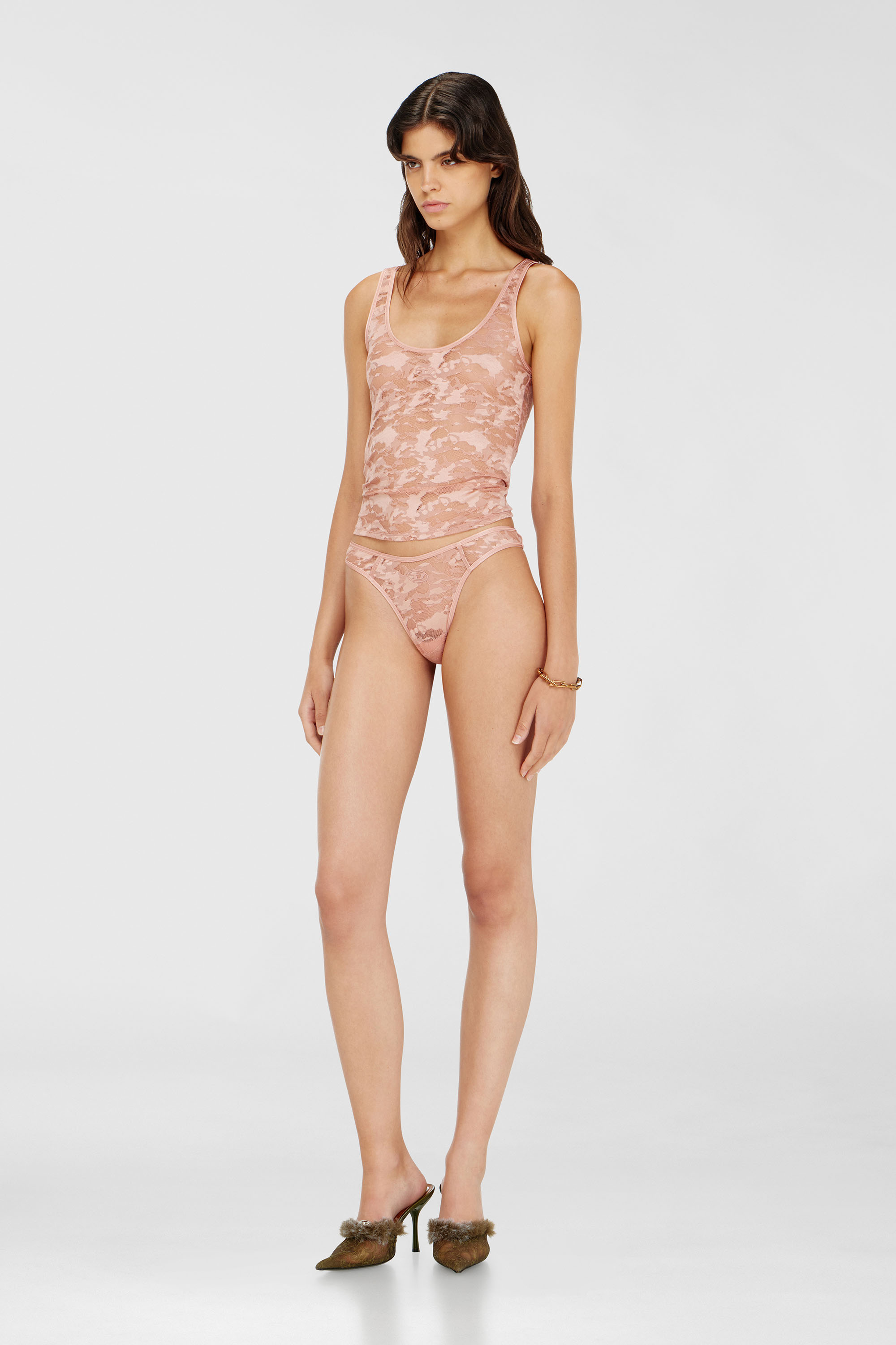 Diesel - MICRO-PUNCHY-UTLT, Woman's Thong in nylon lace with Oval D in Pink - 1