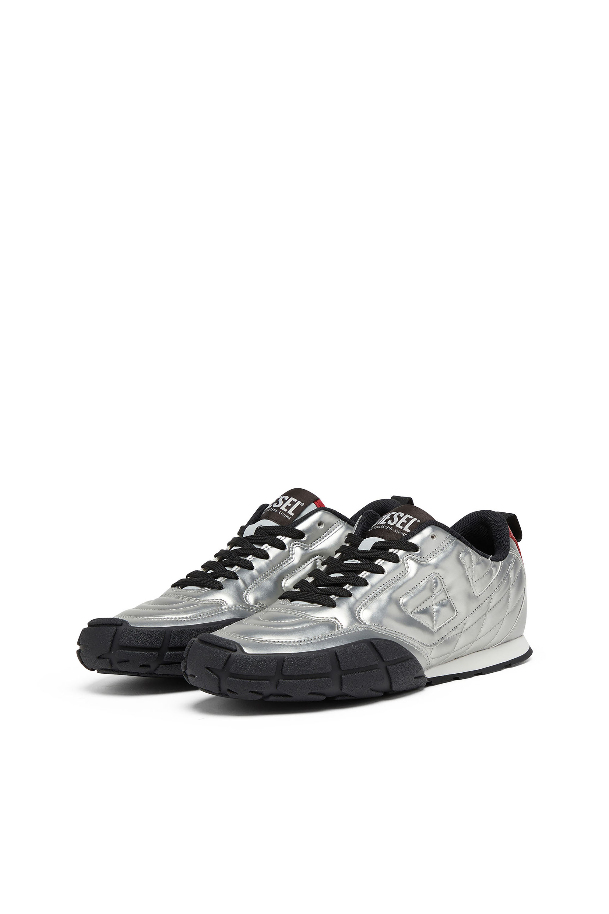 Diesel - S-PAGODHA LOW W, Woman's S-Pagodha-Quilted metallic sneakers in Silver/Black - 7