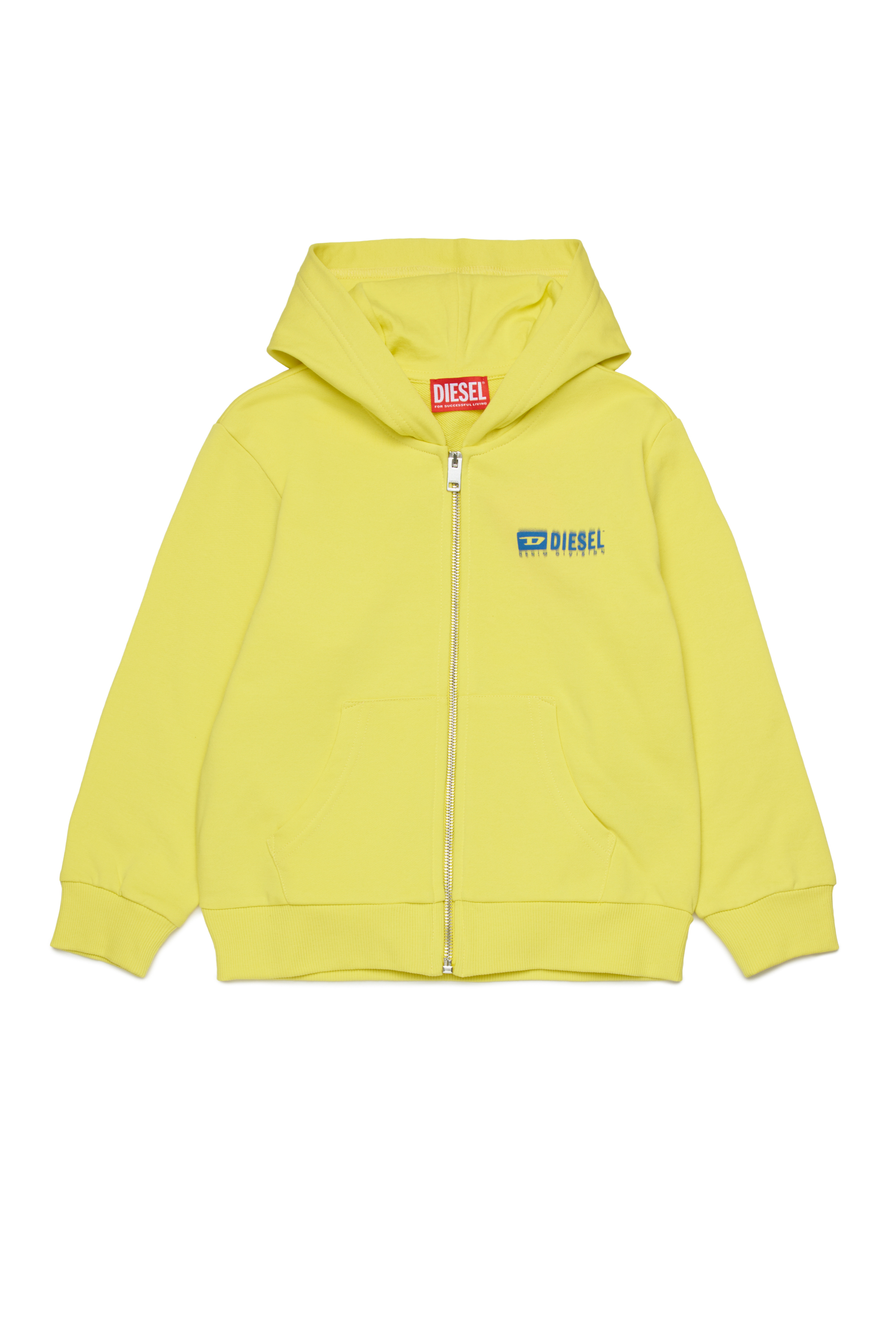 Diesel - SVOUGZIP OVER, Man's Zip-up hoodie with smudged logo in Yellow - 1
