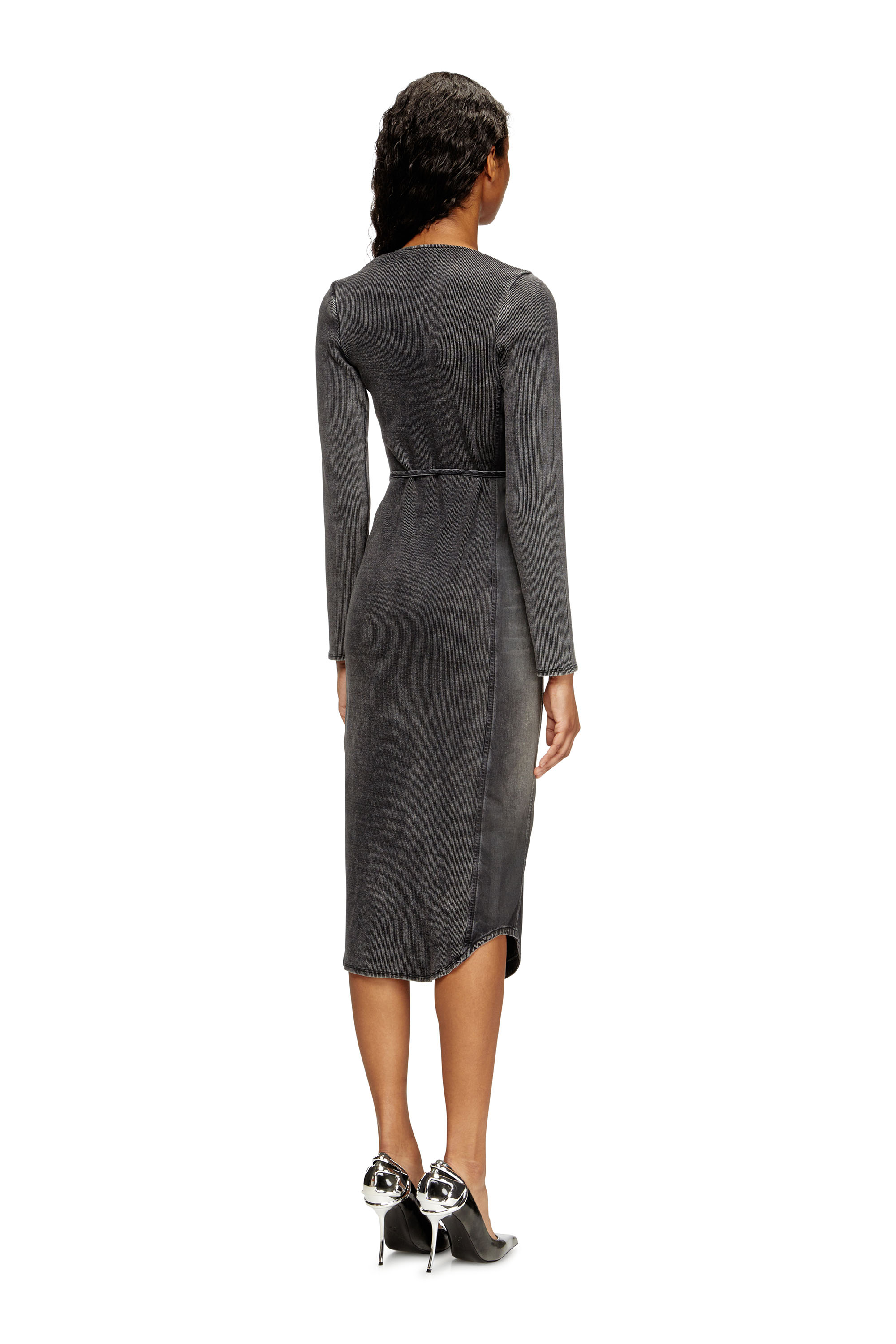 Diesel - DE-OLA-S, Woman's Mid-length denim dress with a V-neck in Black/Dark grey - 3