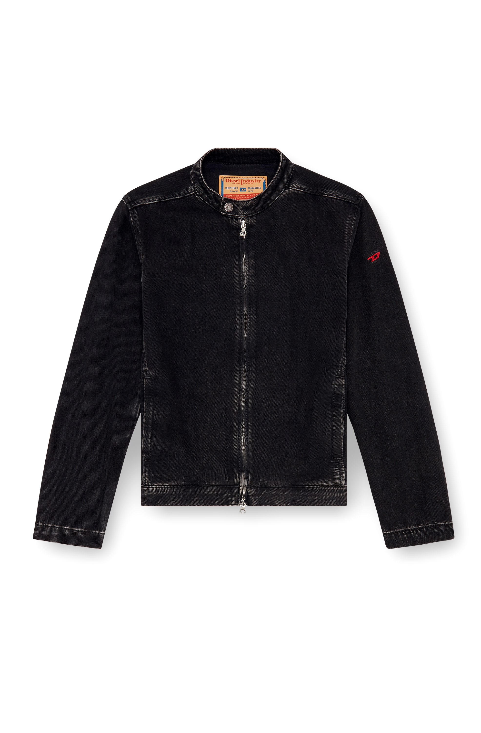 Diesel - D-GLORY, Man's Moto jacket in clean-wash denim in Black - 2