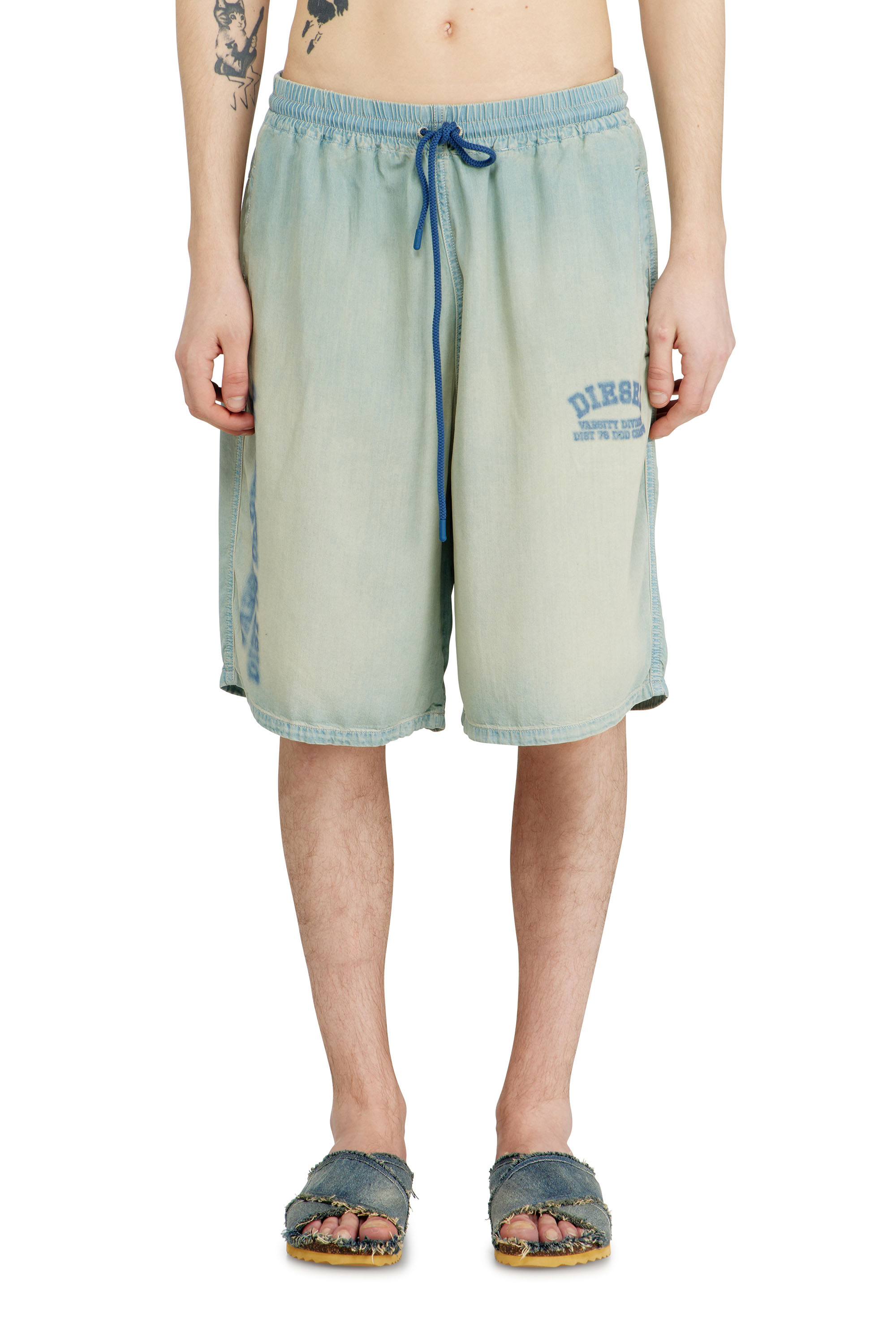 Diesel - D-ENIMOS-SHORT-S2, Unisex's Shorts in fluid dirt-effect denim in Light Blue - 2
