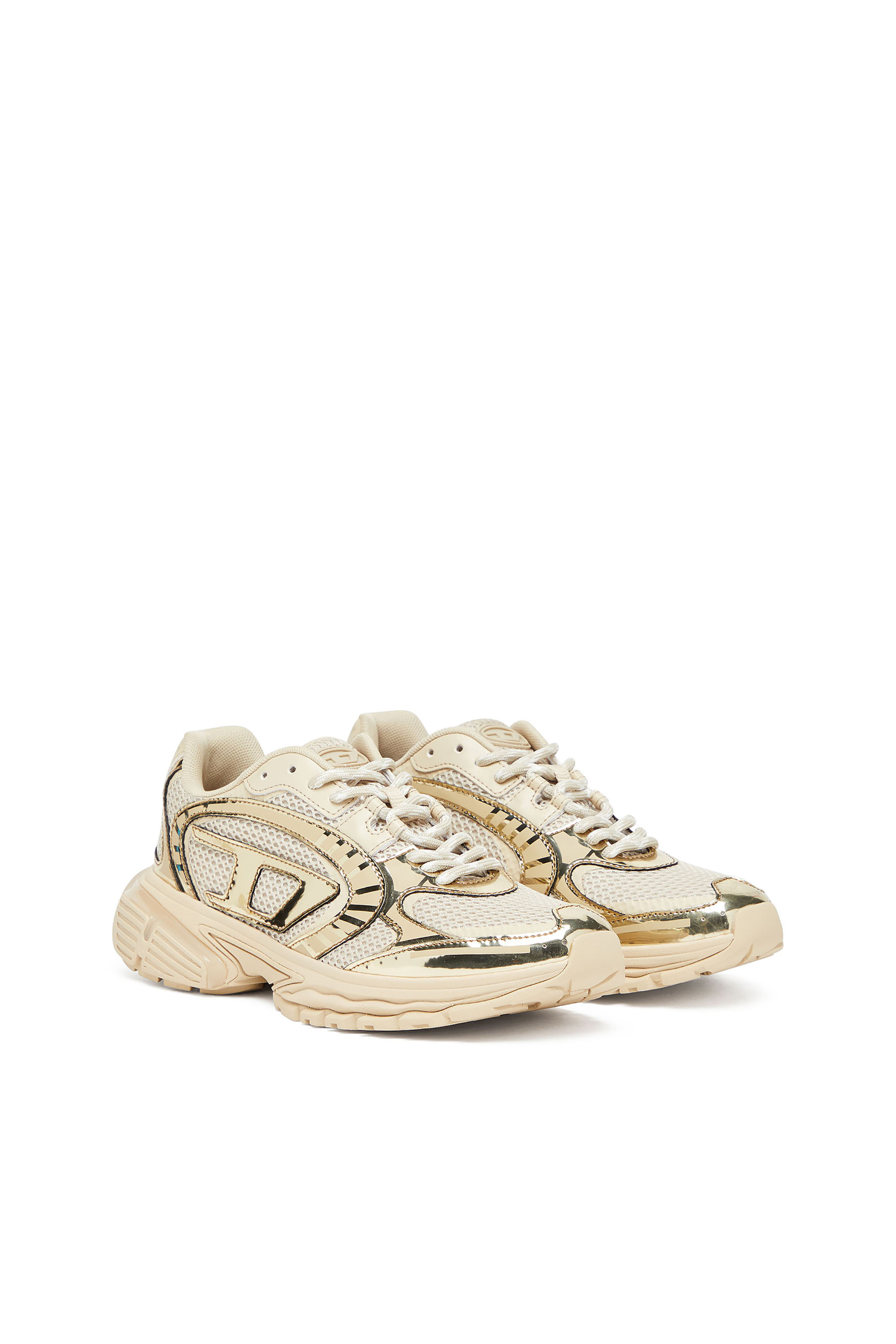 S-PRO-V-DENSE LOW W, Beige Diesel - S-PRO-V-DENSE LOW W, Woman's S-Pro-V-Dense-Metallic mesh sneakers with Oval D logo in Beige - 2