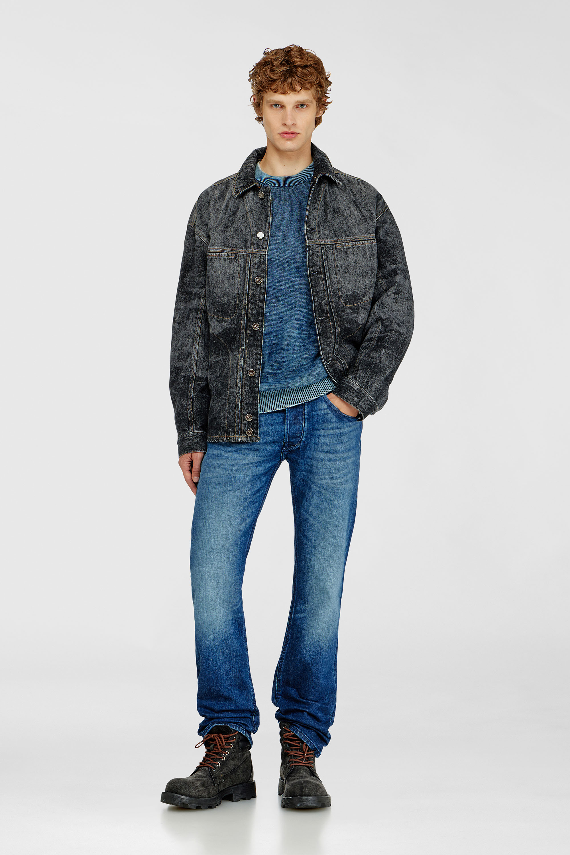 Denim-look jumper with patch effects