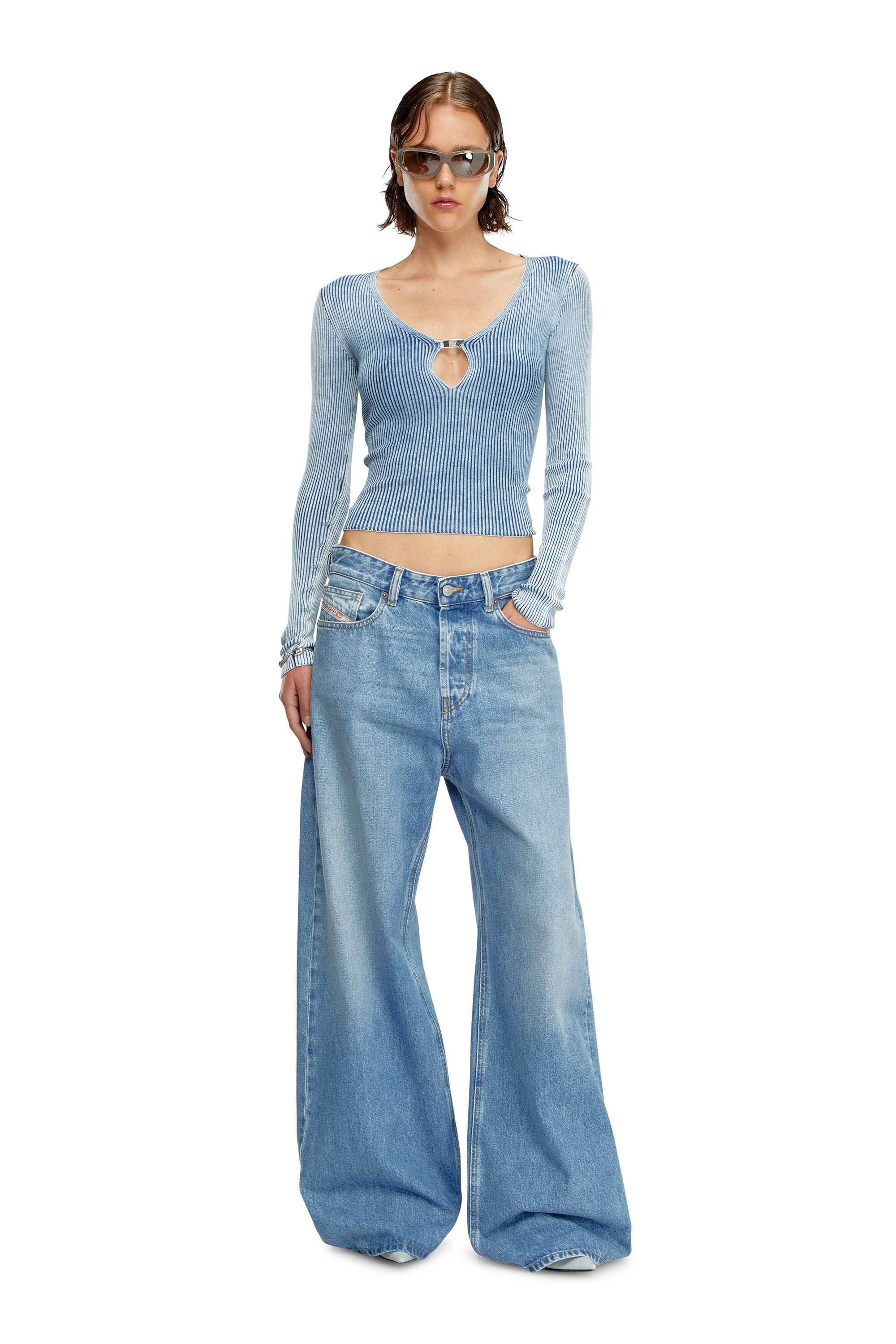 Diesel - M-TERI, Woman Cut-out top in indigo cotton knit in Blue - Image 2