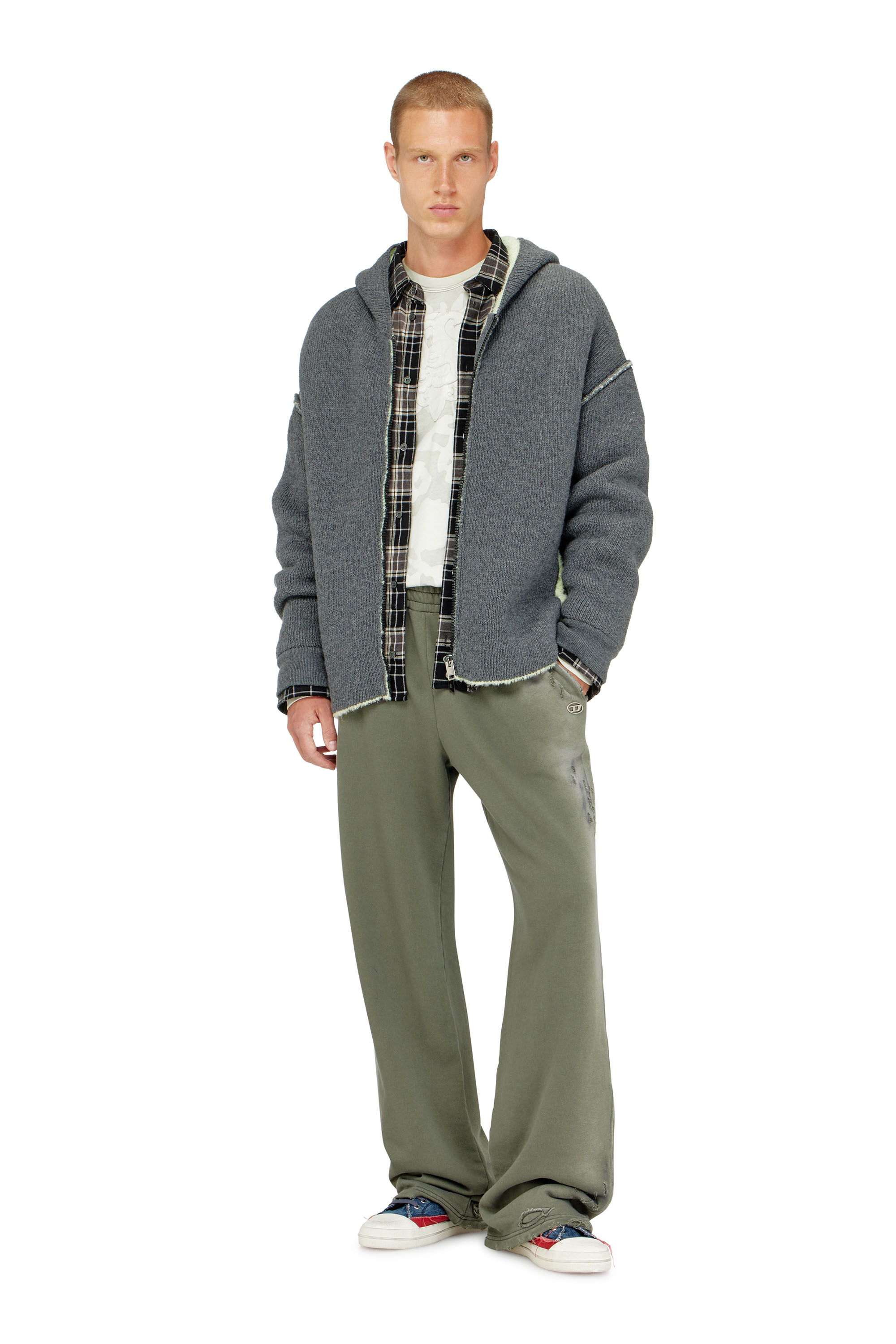 Diesel - K-BOUBBY, Man's Zip-up hoodie in dual-texture knit in null - 2