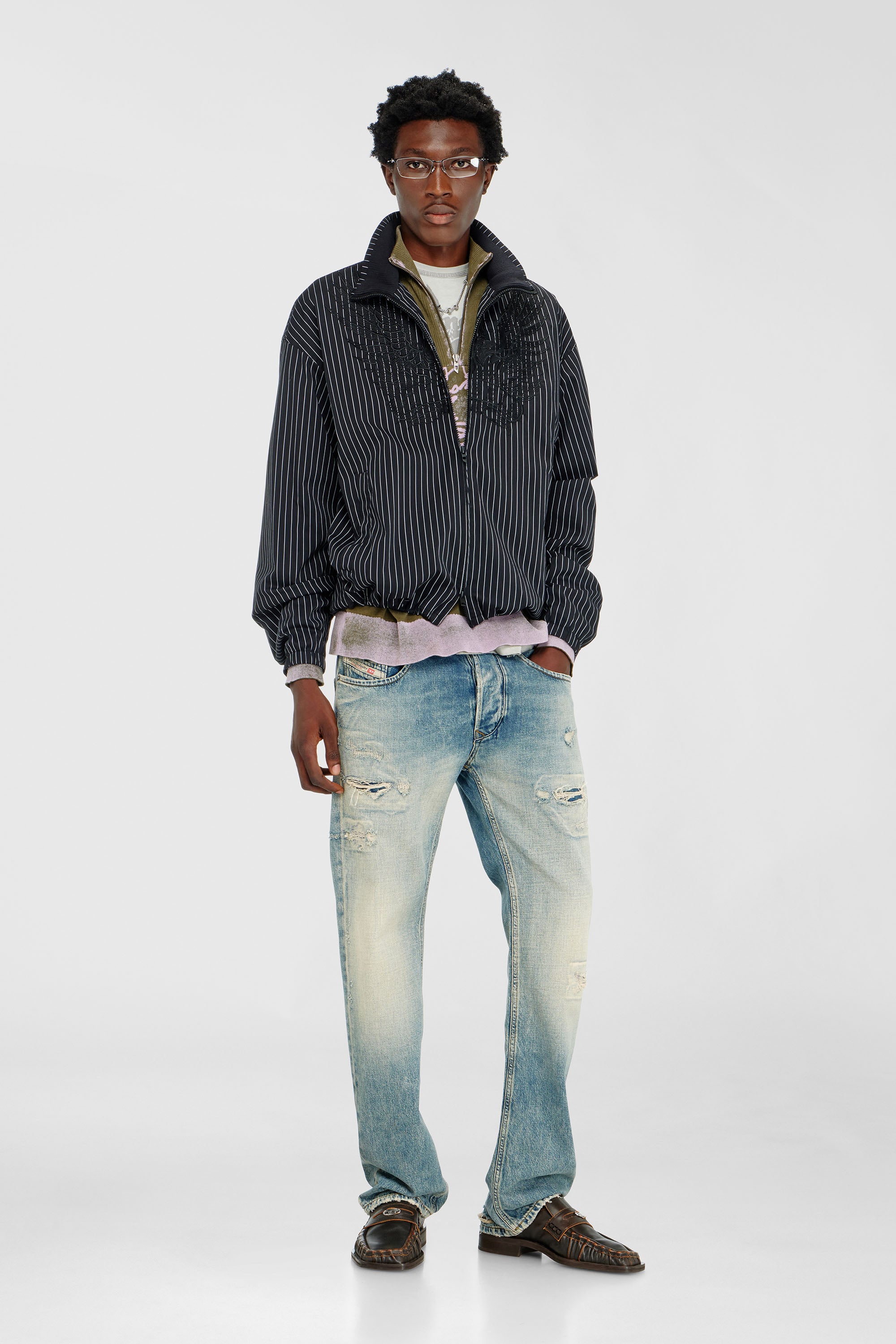 Nylon pinstripe Jacket with Phoenix embroidery