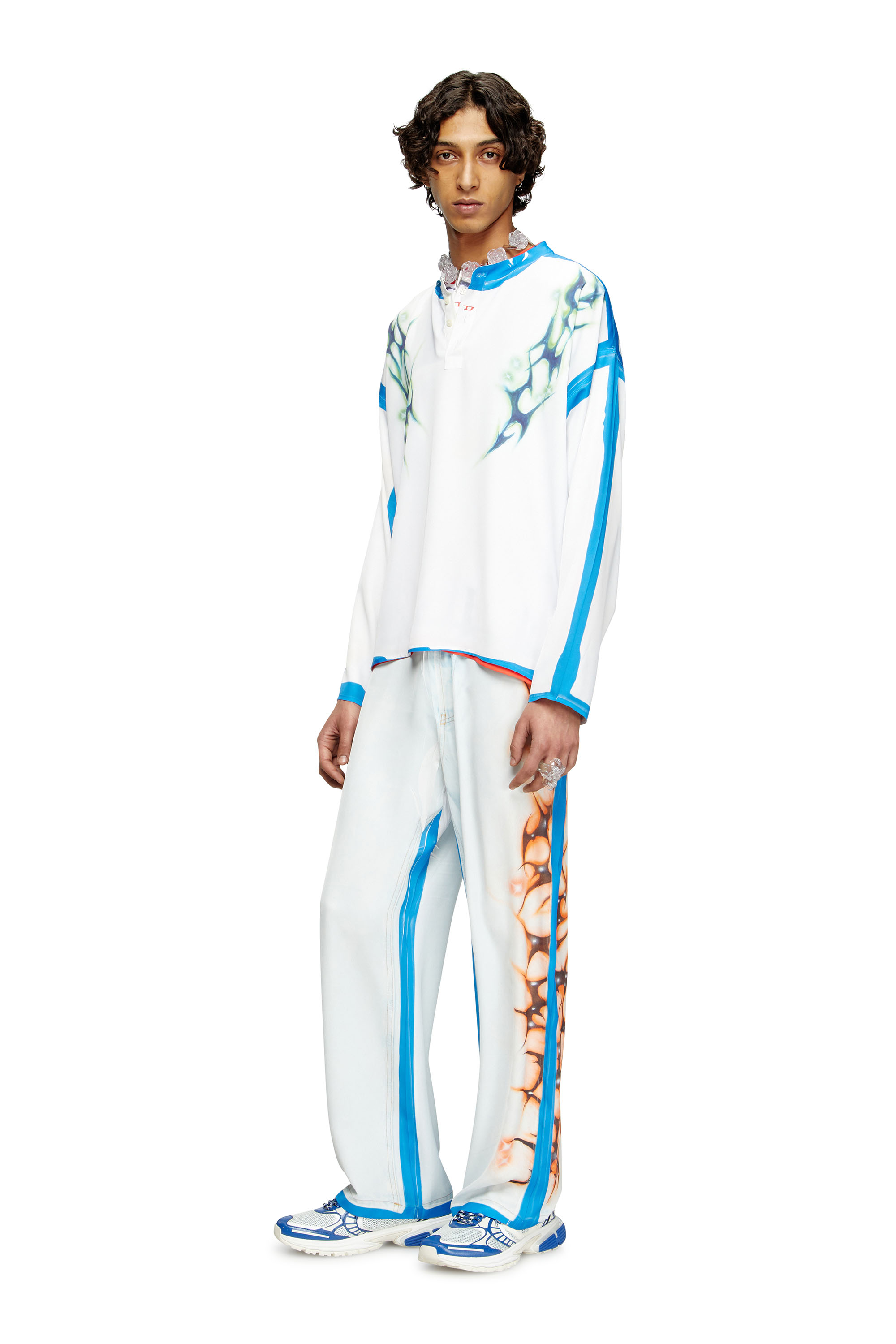 Diesel - P-AFTER-GRAFFITI-JAP, Unisex's Relaxed pant with graffiti print in Blue/White - 1