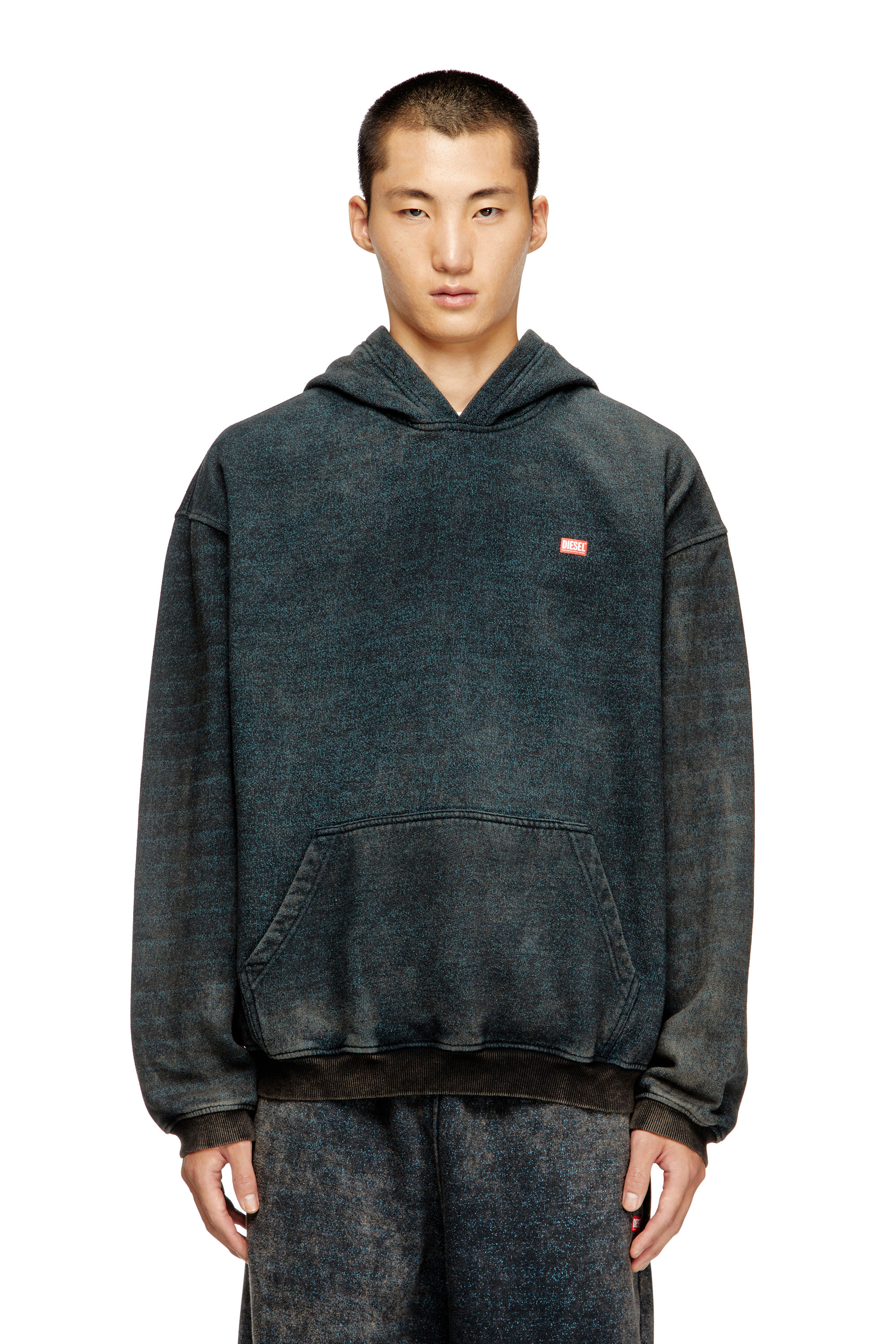Diesel - S-KAI, Man's Cotton hoodie with kangaroo pocket in Black/Blue - 3