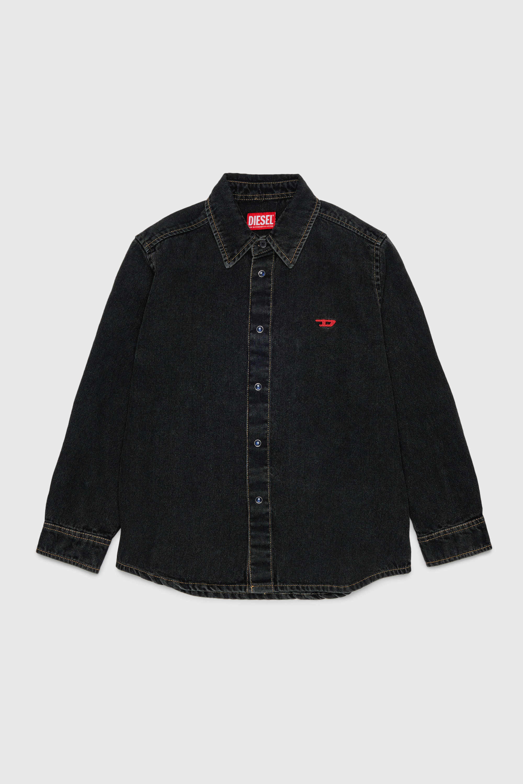 Diesel - CSIMPLY-OVER, Man's Denim shirt with D logo embroidery in Black/Dark grey - 1