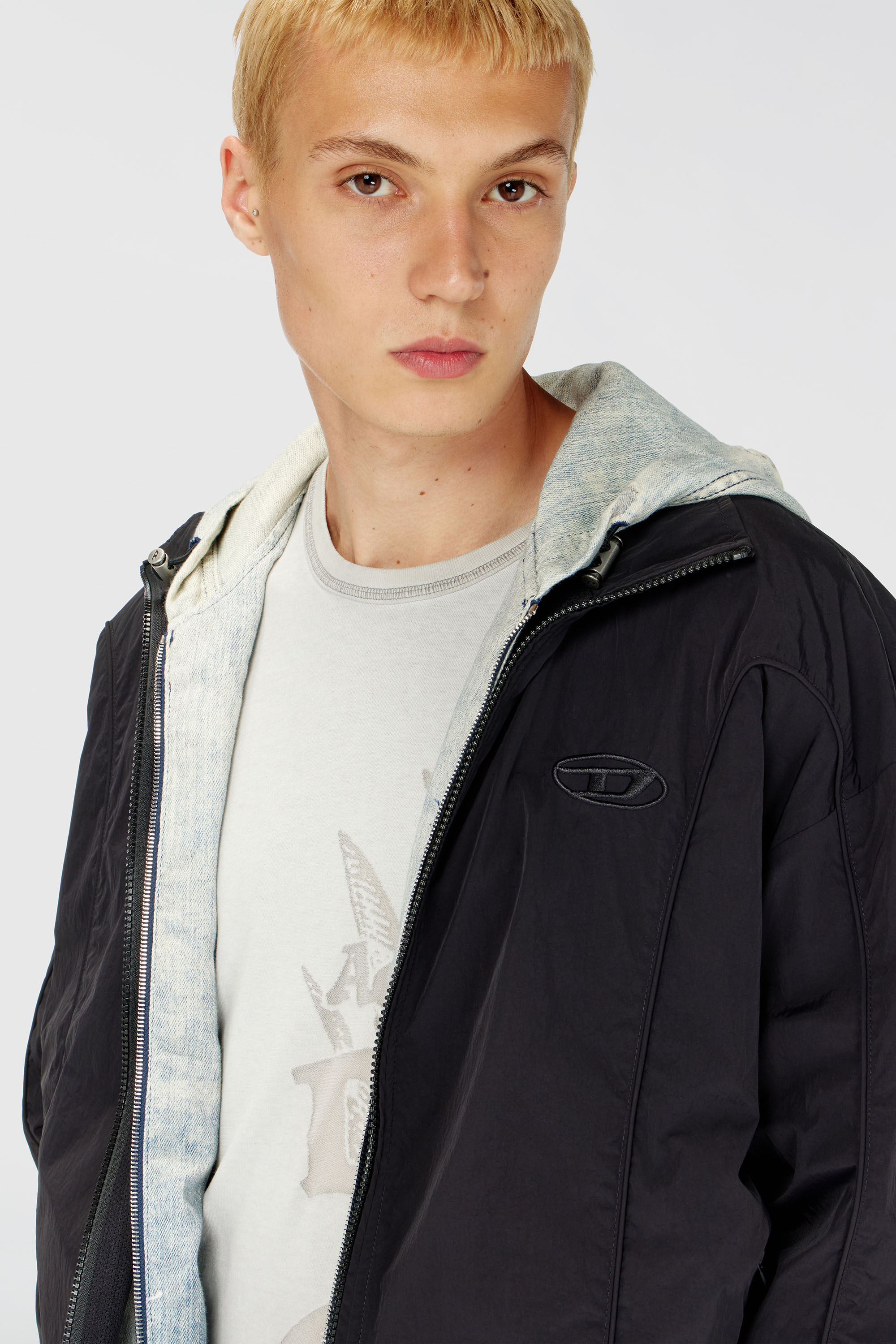 Men's Crinkled-nylon jacket with piping | Black | Diesel SI