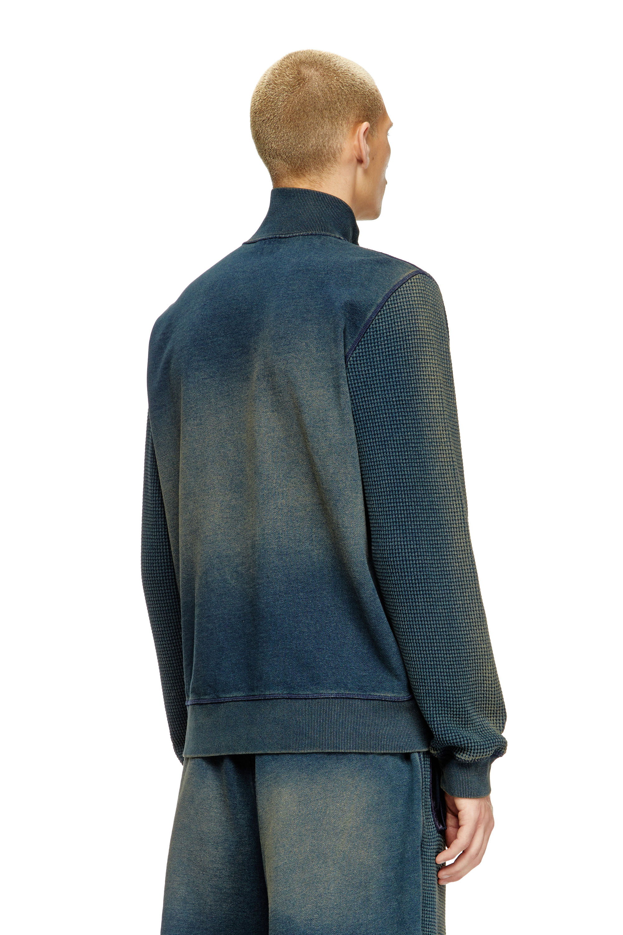 Diesel - S-WAFY-ZIP, Man's Waffle and jersey zip-up sweatshirt in Dark Blue - 3