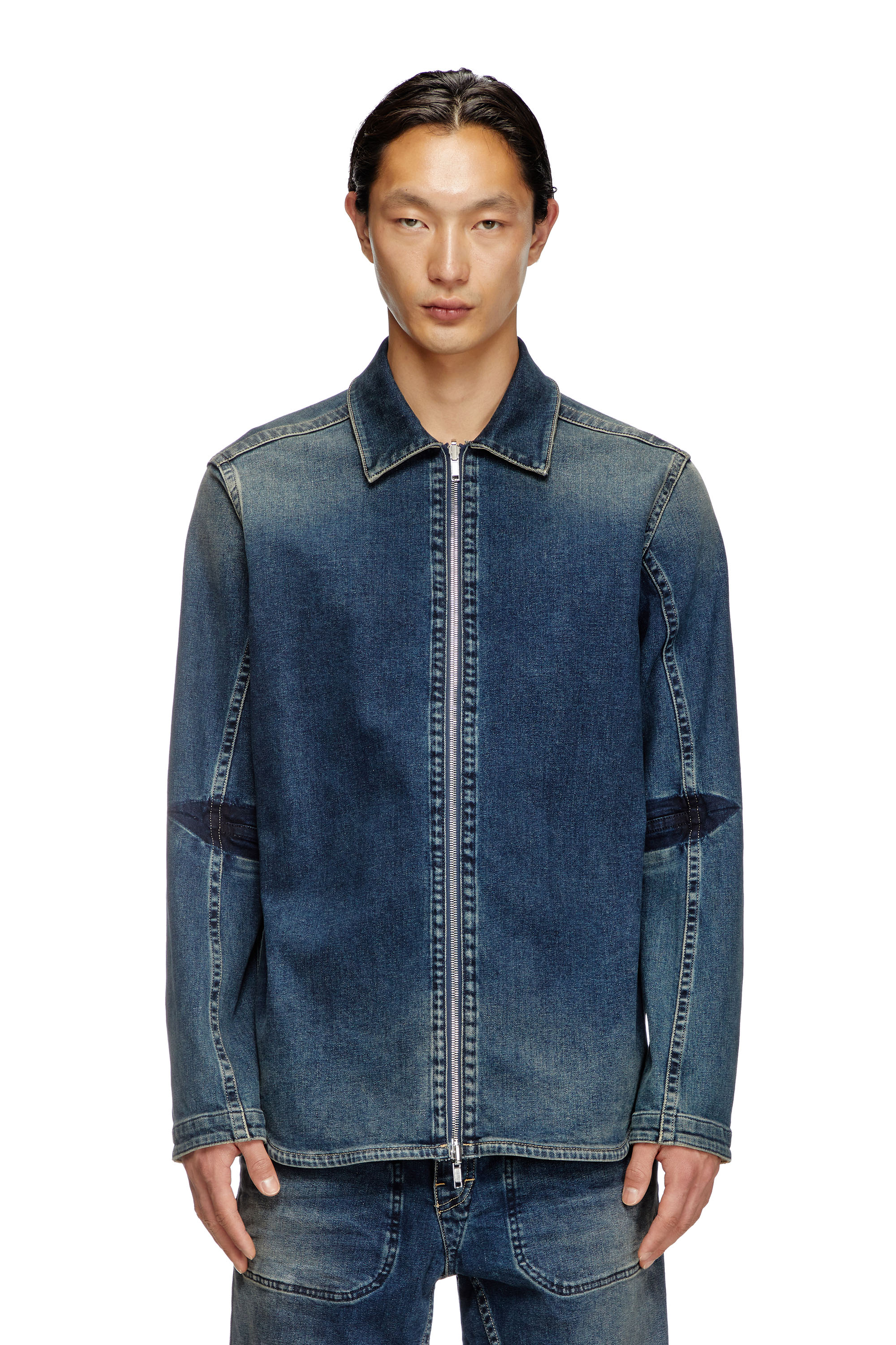 Diesel - D-SIMPLY-RE, Man's Zipped shirt in Rehab denim in Dark Blue - 1