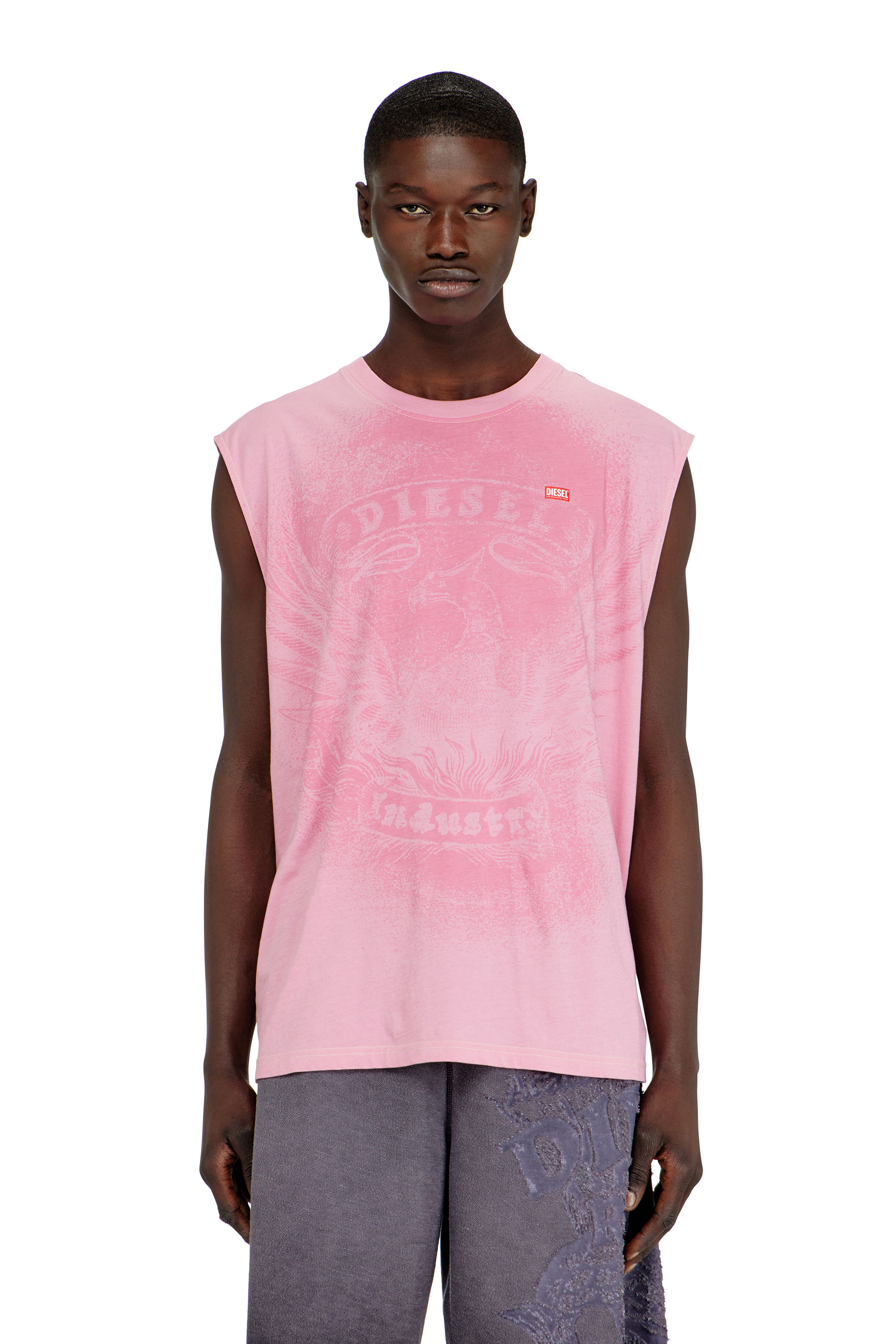 Diesel - T-BOXT-SL-NOTCH, Man's Sleeveless top in cotton with tonal graphic in Pink - 1